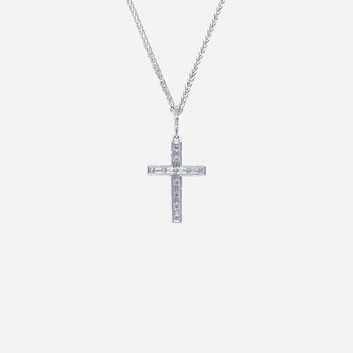 cross diamond pendant in 18k white gold with a sleek design and brilliant diamonds for added sparkle.