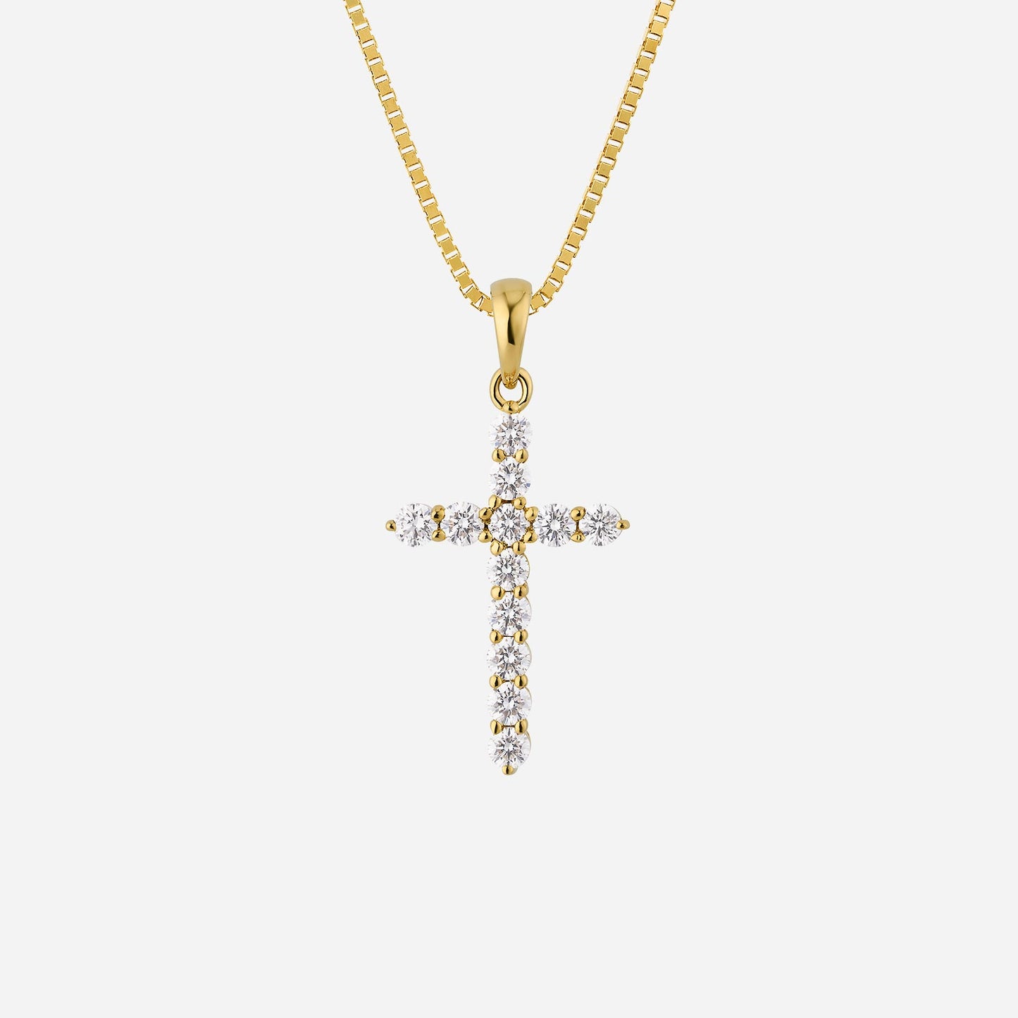 18k yellow gold cross pendant with 0.36 carat diamond studs, featuring a sleek and elegant design.