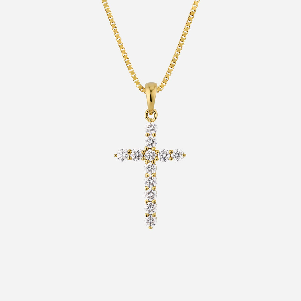 diamond cross pendant in 18k yellow gold, featuring multiple sparkling diamonds totaling 0.36 carat.