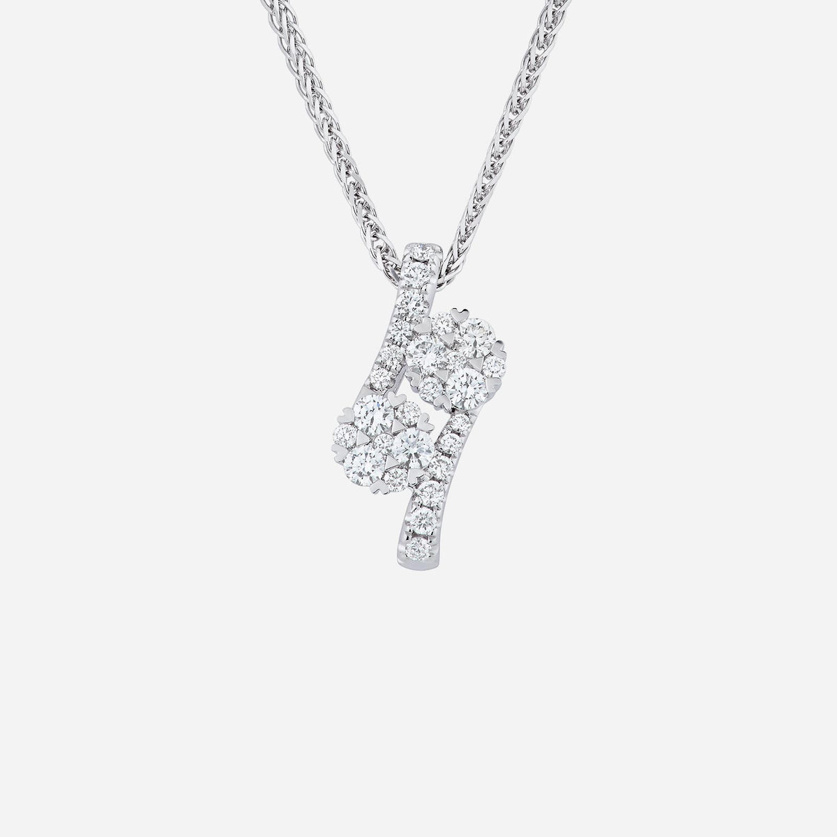allium diamond pendant in 18k white gold, featuring a floral design with cluster diamonds. elegant and refined.