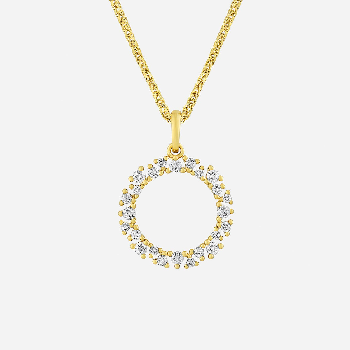 twinkle round diamond pendant in 18k yellow gold with sparkling diamonds in circular design, chain sold separately.