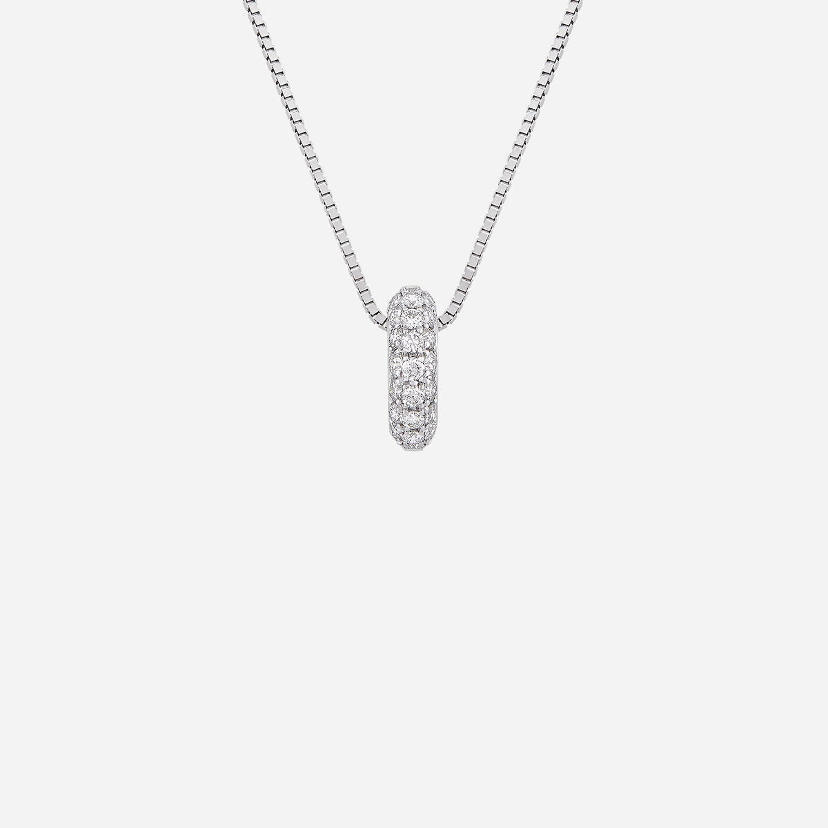 pavé-set diamond pendant in 18k white gold, featuring a circular design that shines with brilliance.