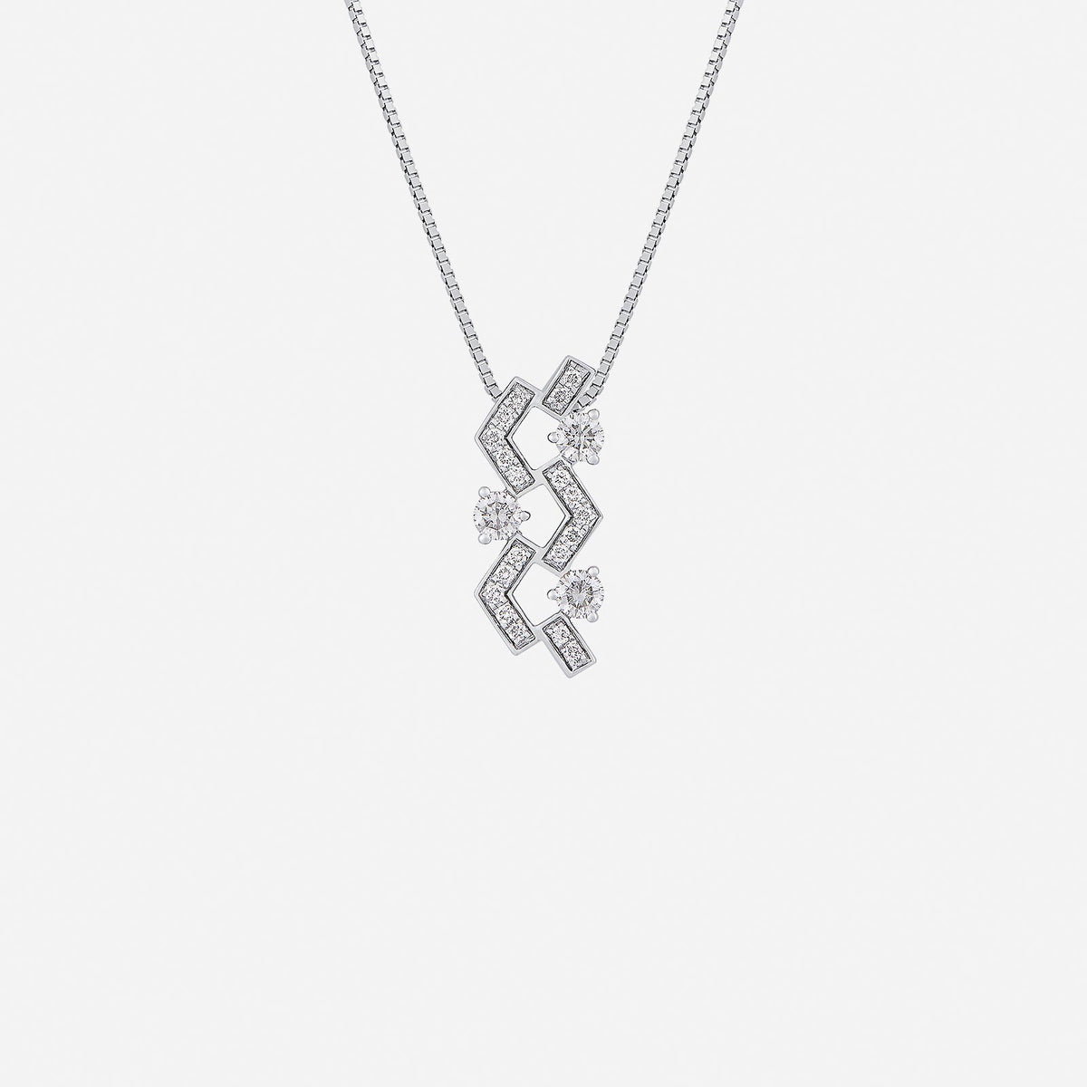 luxe symmetry diamond pendant in 18k white gold with zigzag design and sparkling diamonds for modern elegance.