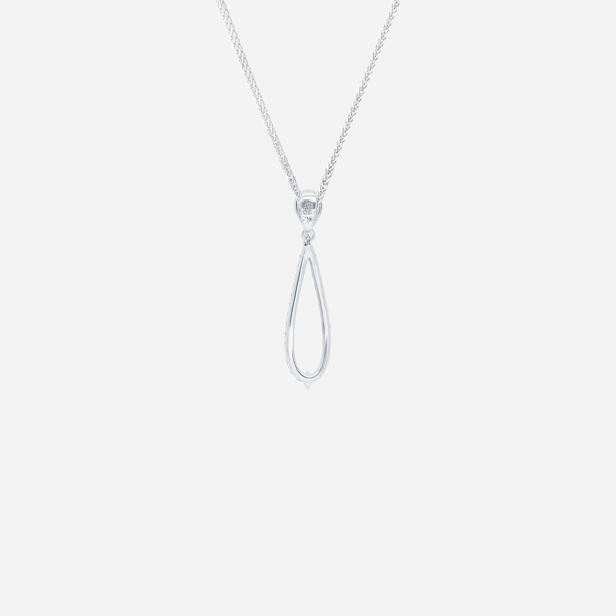 aurora dewdrops diamond pendant in 18k white gold with elongated teardrop design and pavé-set diamonds.