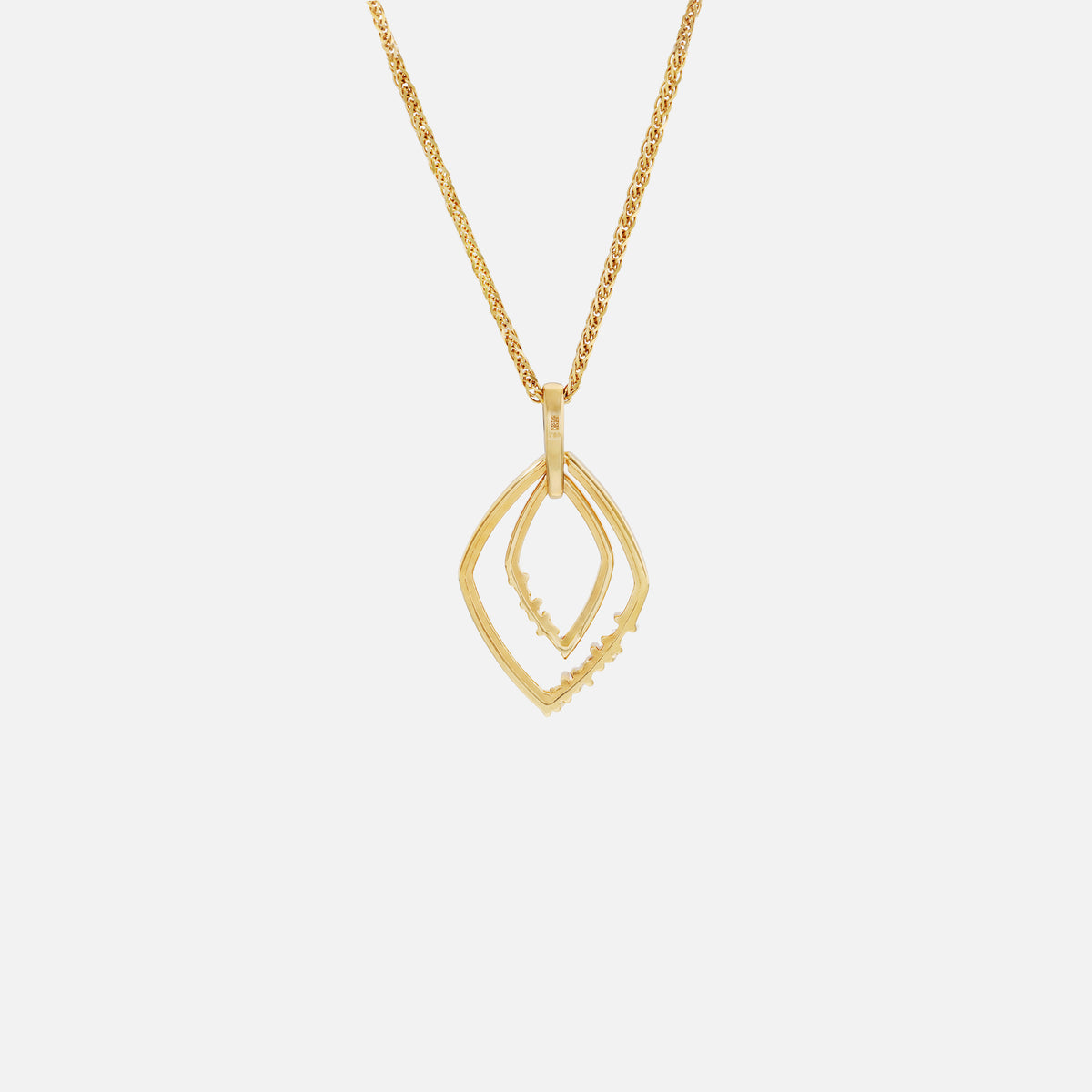 glimmer rhombus pendant in 18k yellow gold with diamond accents, featuring a modern layered design.