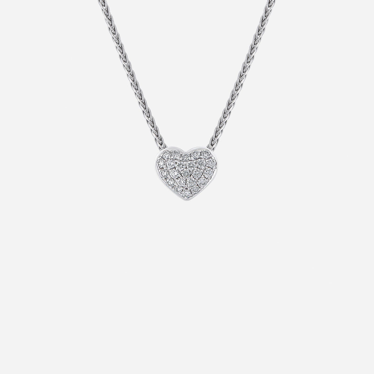 sweetheart diamond pendant in 18k white gold with heart-shaped design and sparkling diamond details.