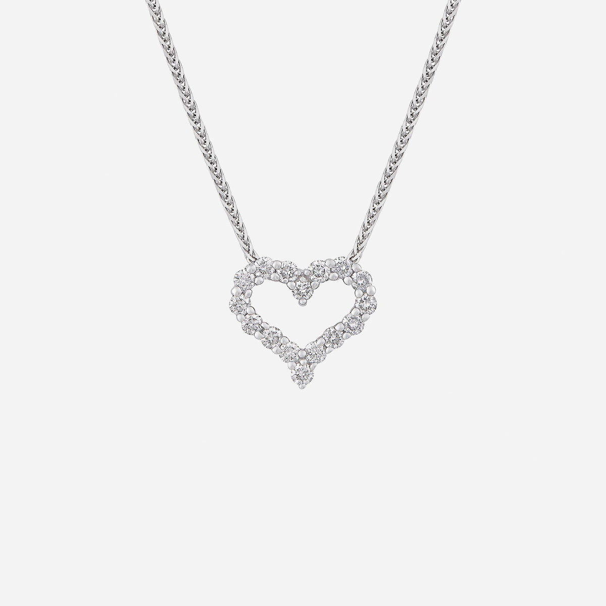 gleam of romance heart-shaped diamond pendant in 18k white gold with sparkling gemstones, elegant design.