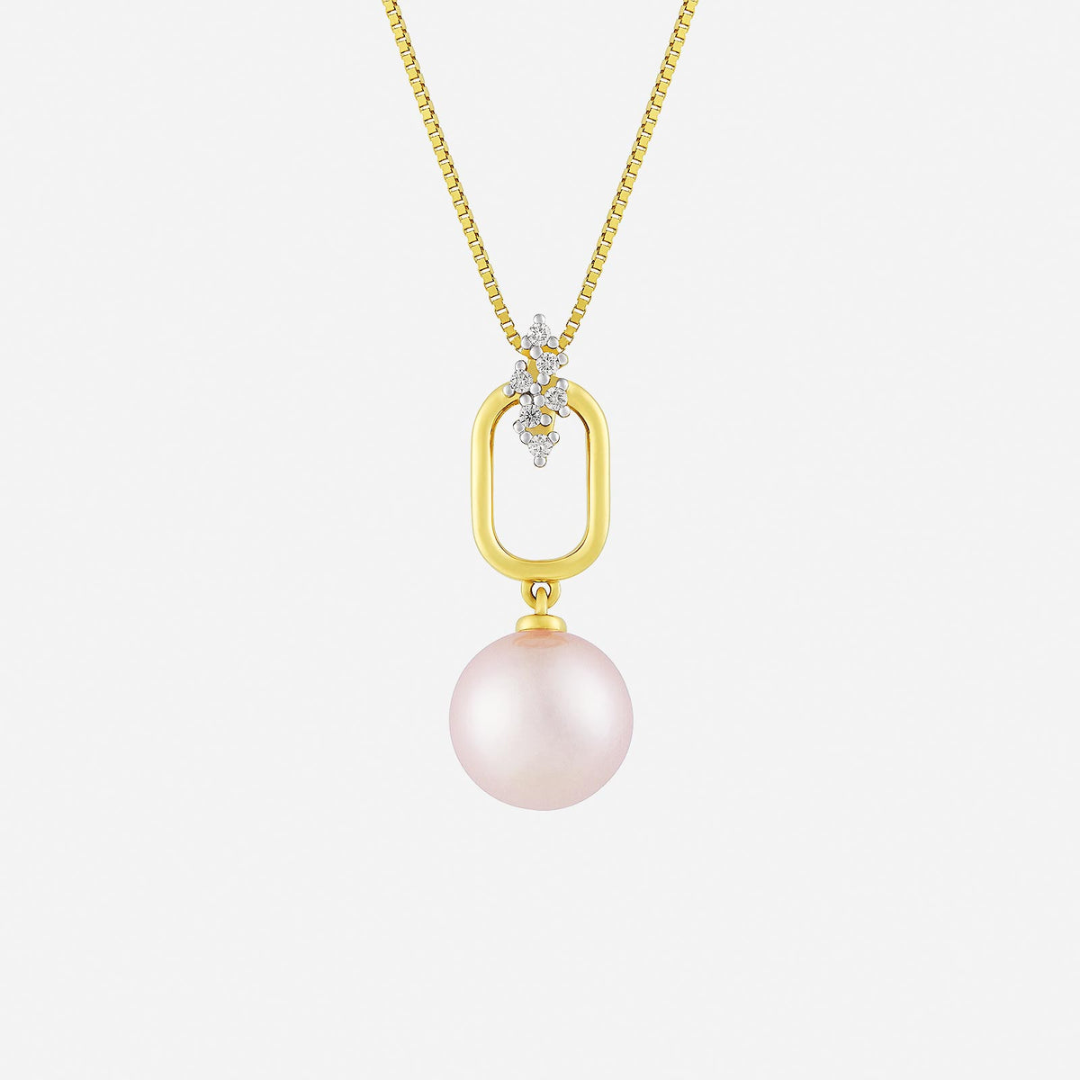 freshwater pearl pendant in 18k yellow and white gold, featuring diamond accents and a modern design.