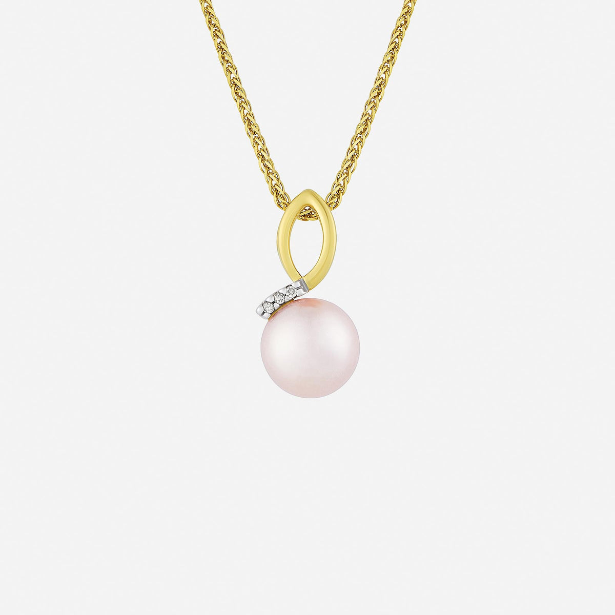 freshwater pearl pendant in yellow and white gold, featuring a diamond-accented marquise loop design.