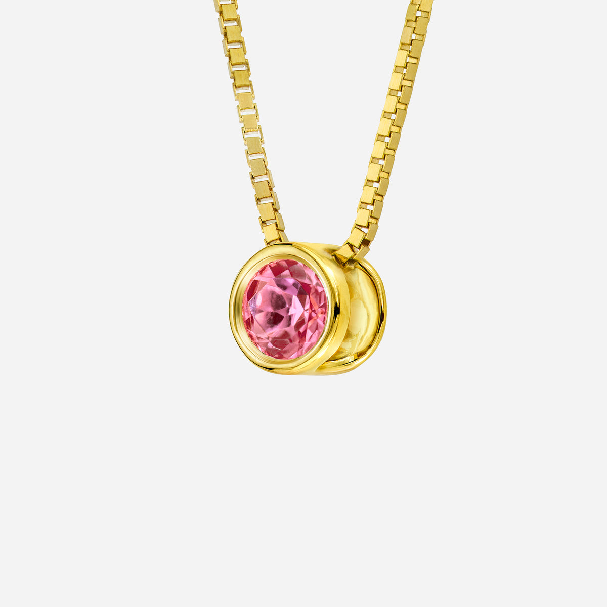 pink tourmaline pendant in 18k yellow gold with a vibrant gemstone and sleek design. perfect for october birthdays.
