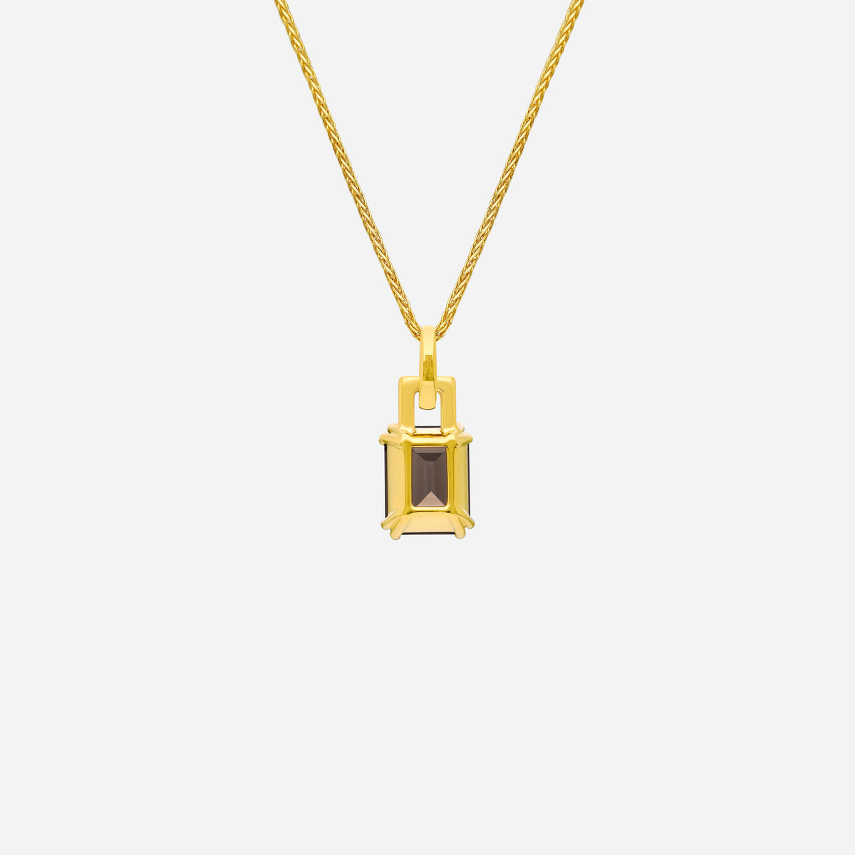 luxe smoky quartz pendant with diamond accents in 18k yellow gold, featuring an elegant geometric design.