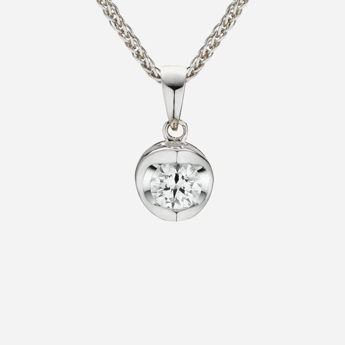 eye-shaped diamond pendant in 18k white gold with round brilliant-cut diamond, elegant and contemporary design.