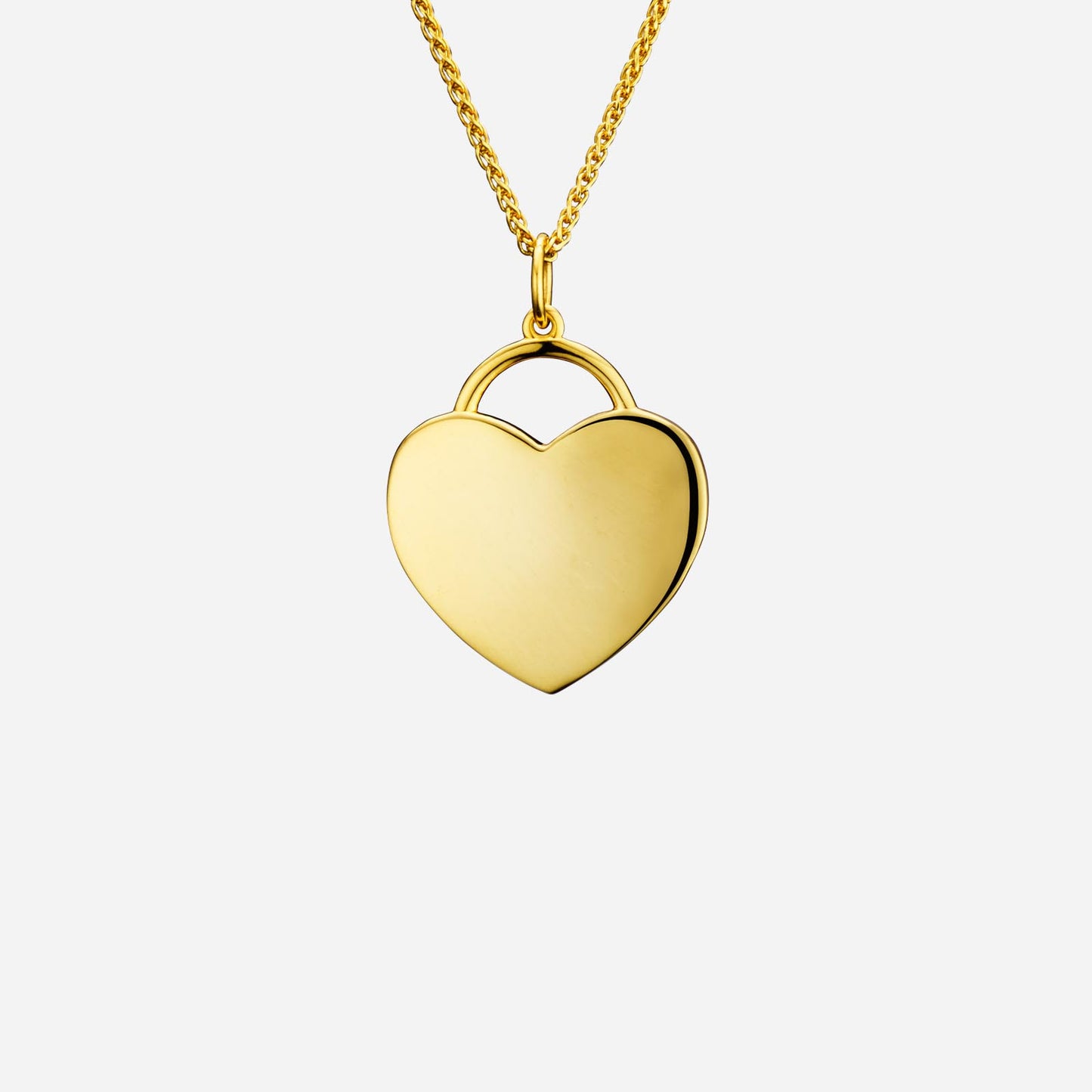 dainty 22k yellow gold heart pendant with a polished finish, designed for personal engraving; chain sold separately.