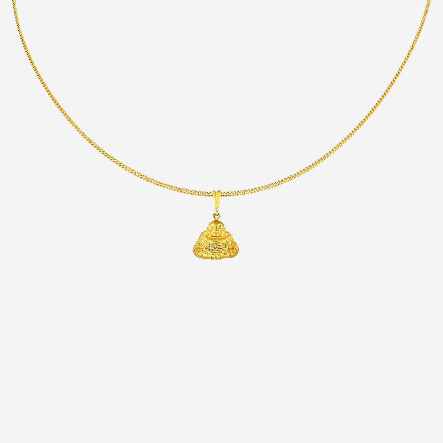 jolly buddha pendant in 22k yellow gold with intricate detailing, ideal for symbolizing good fortune. chain not included.