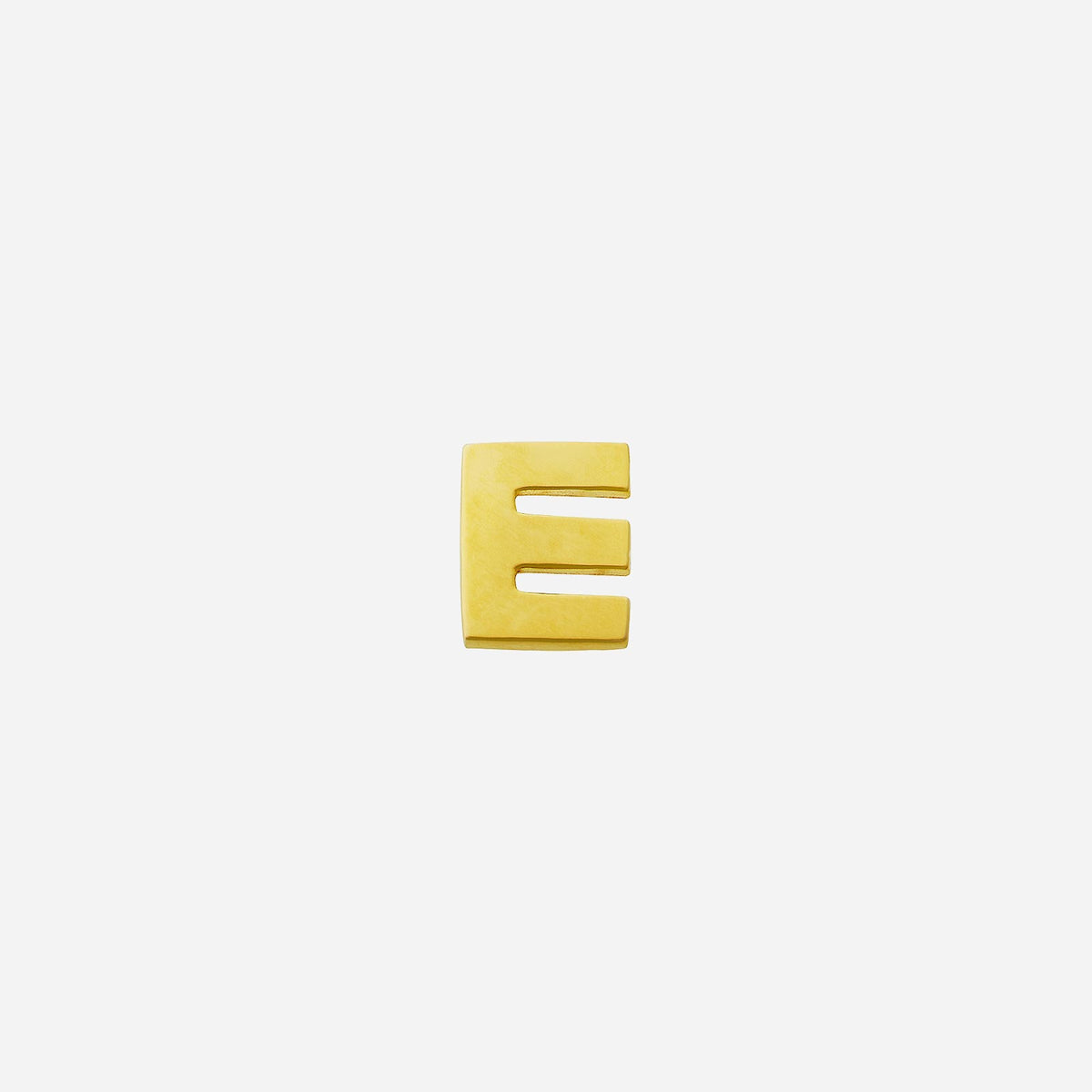 alphabet e earring in polished 22k yellow gold, featuring a sleek, modern design perfect for any individual.