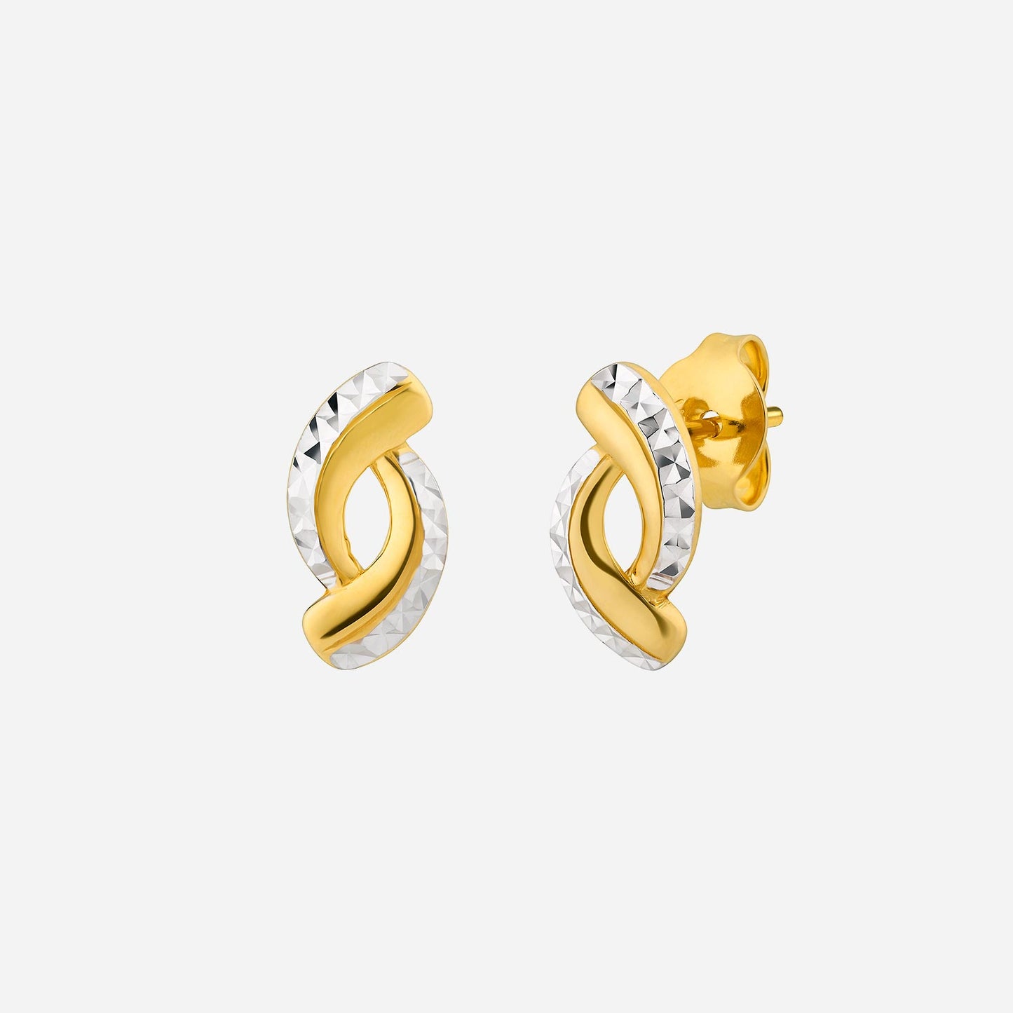 double curvy bar earrings in 22k yellow and white gold with a wavy design and polished finish.