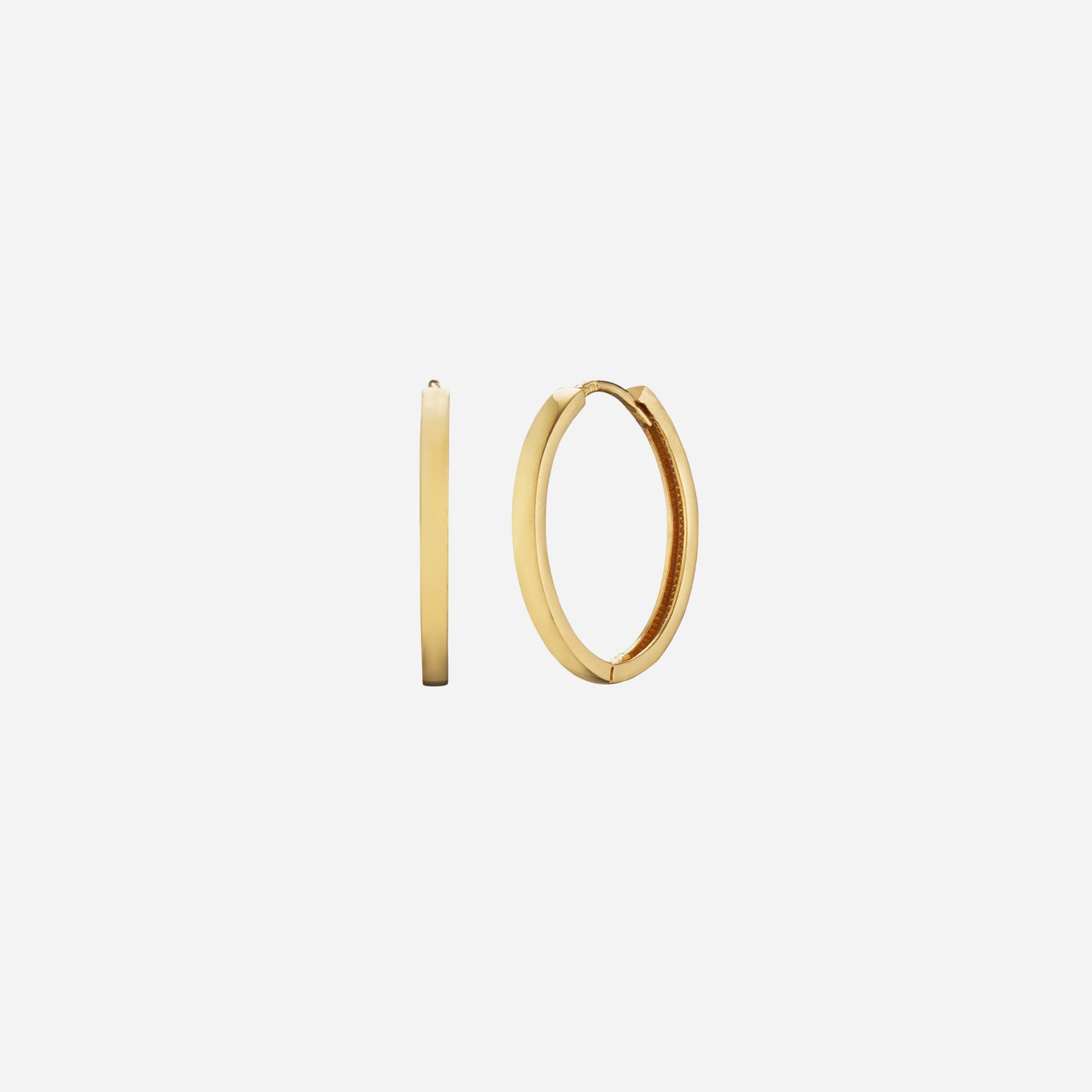 straight cut huggie earrings in 22k yellow gold, sleek design, showcasing a smooth finish on both sides.