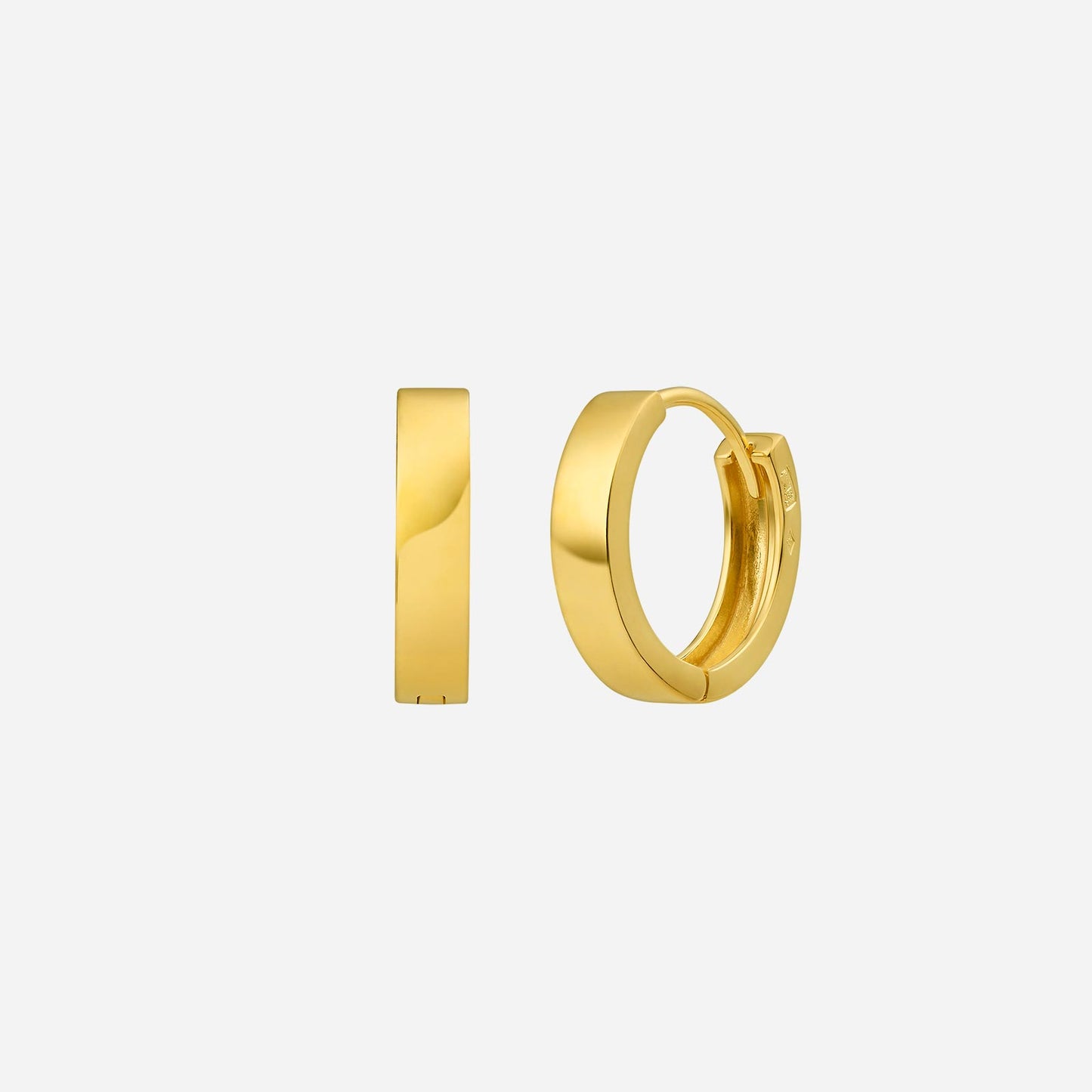 huggie earrings in 22k yellow gold with a minimalist design, showcasing a sleek and polished finish.