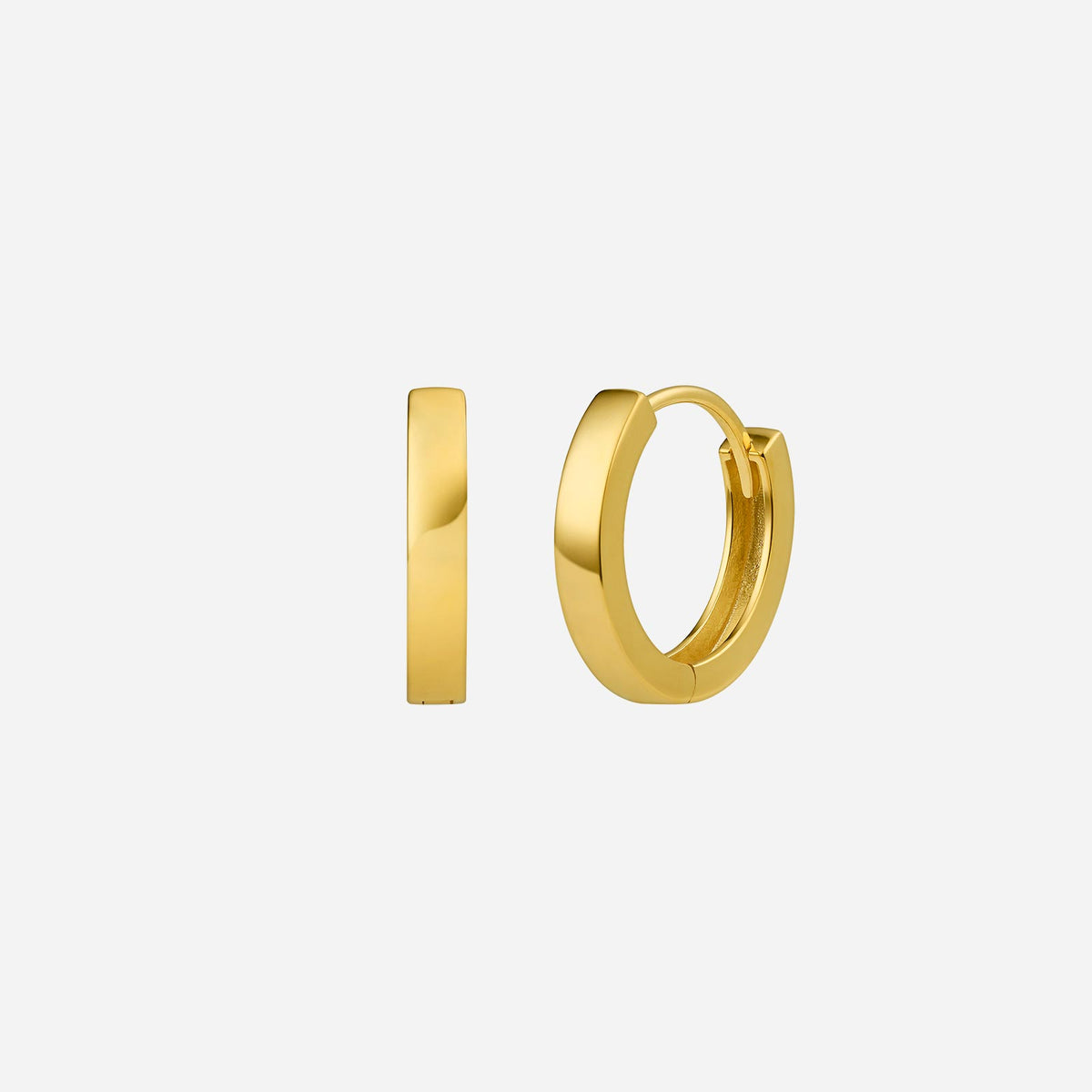 huggie earrings in 22k yellow gold with a minimalist design, featuring a sleek, polished finish.