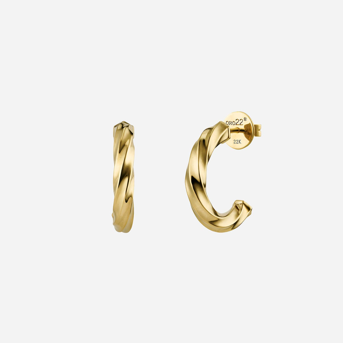 luxe allure earrings in 22k yellow gold with elegant half-circle twist design for modern style.