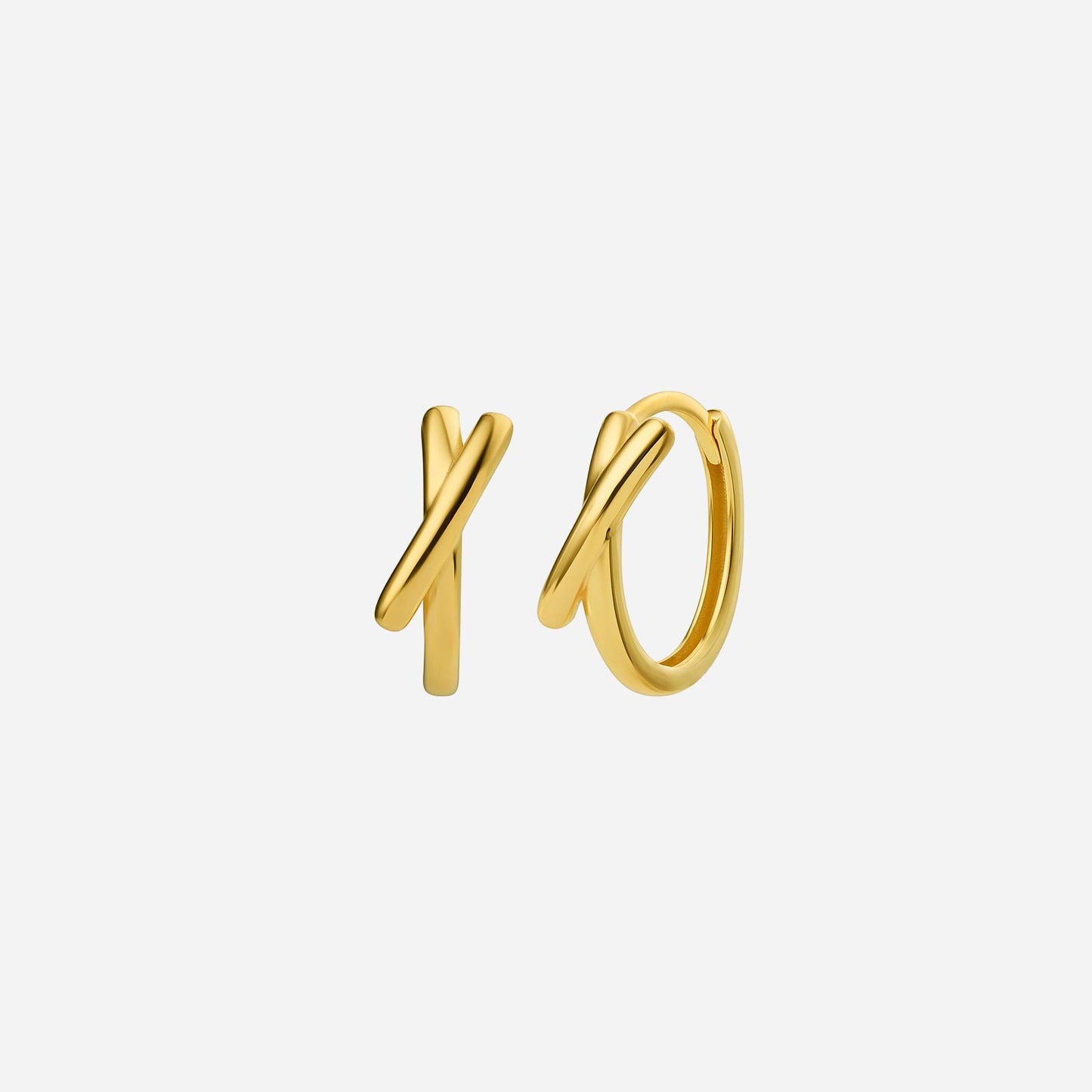 criss cross huggie earrings in 22k yellow gold with an elegant intertwined design. perfect for everyday elegance.