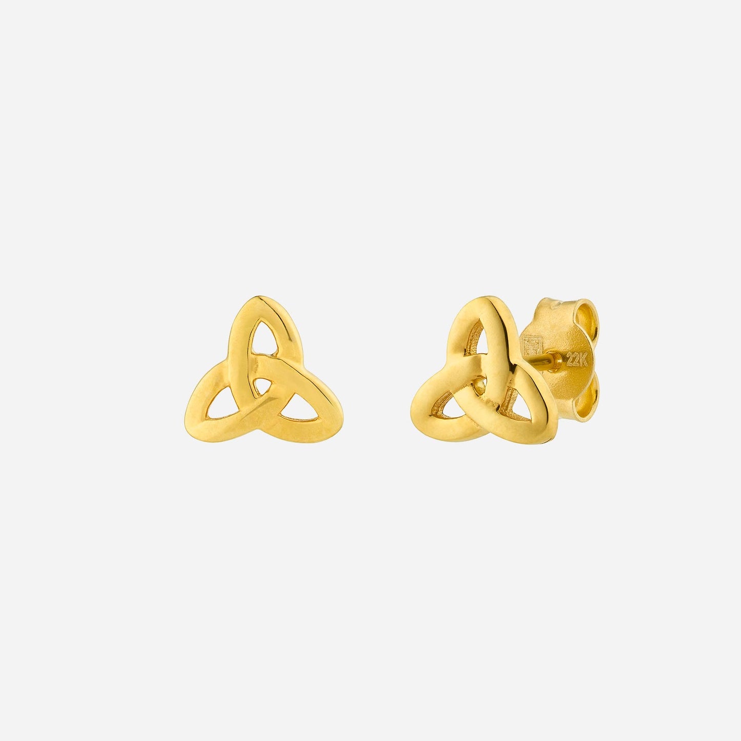 trillium earrings in 22k yellow gold with a classic trinity knot design, embodying unity and strength.