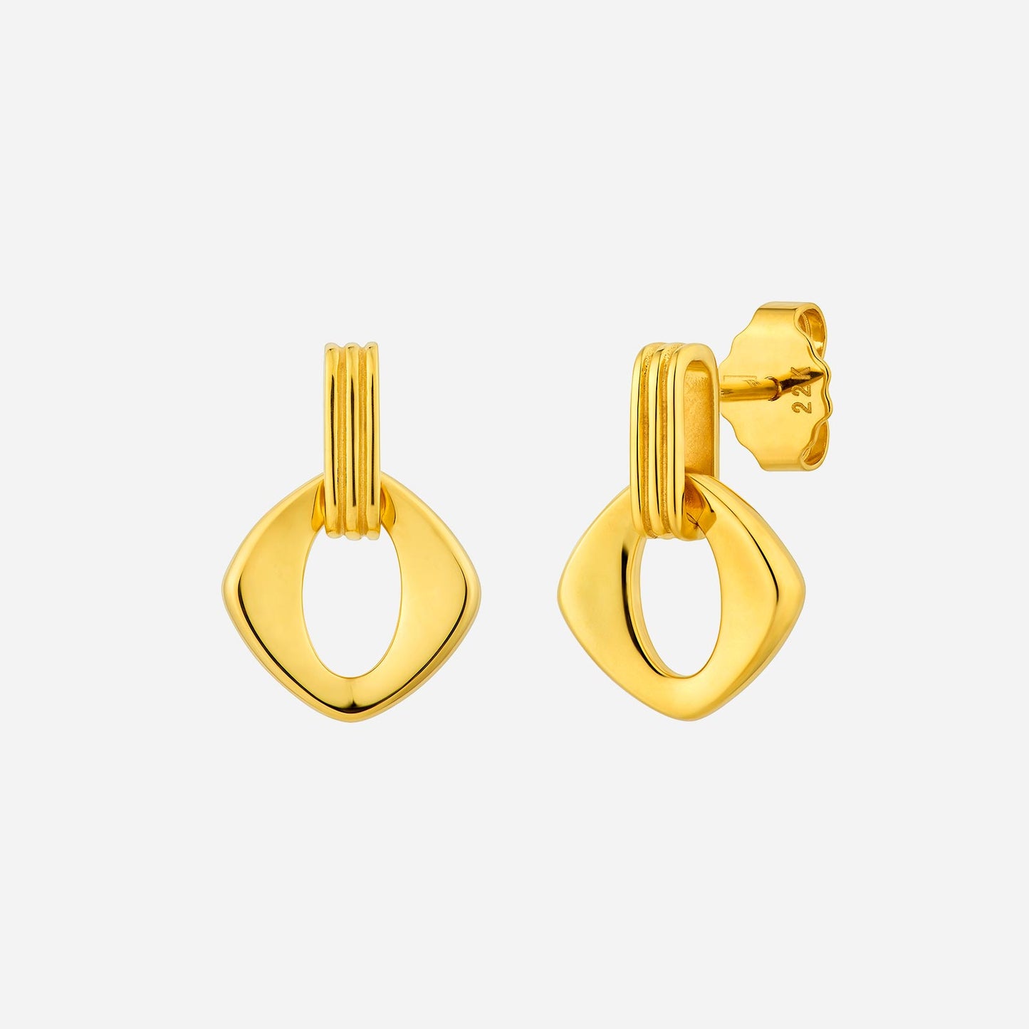 rhombus dangle earrings in 22k yellow gold with a modern design and polished finish, perfect for versatile styling.