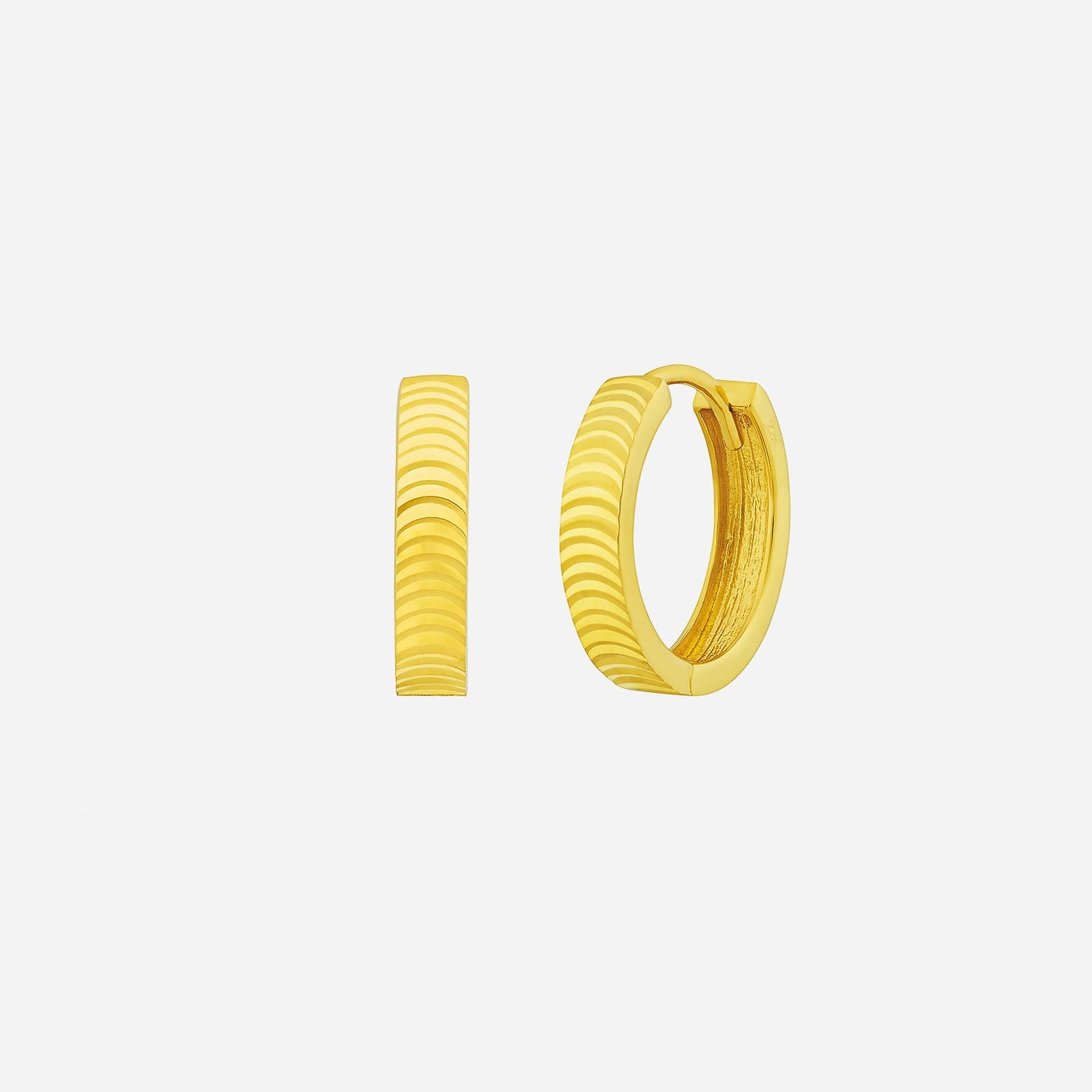 yellow gold layered scale huggie earrings with a sophisticated design, perfect for adding elegance to any outfit.