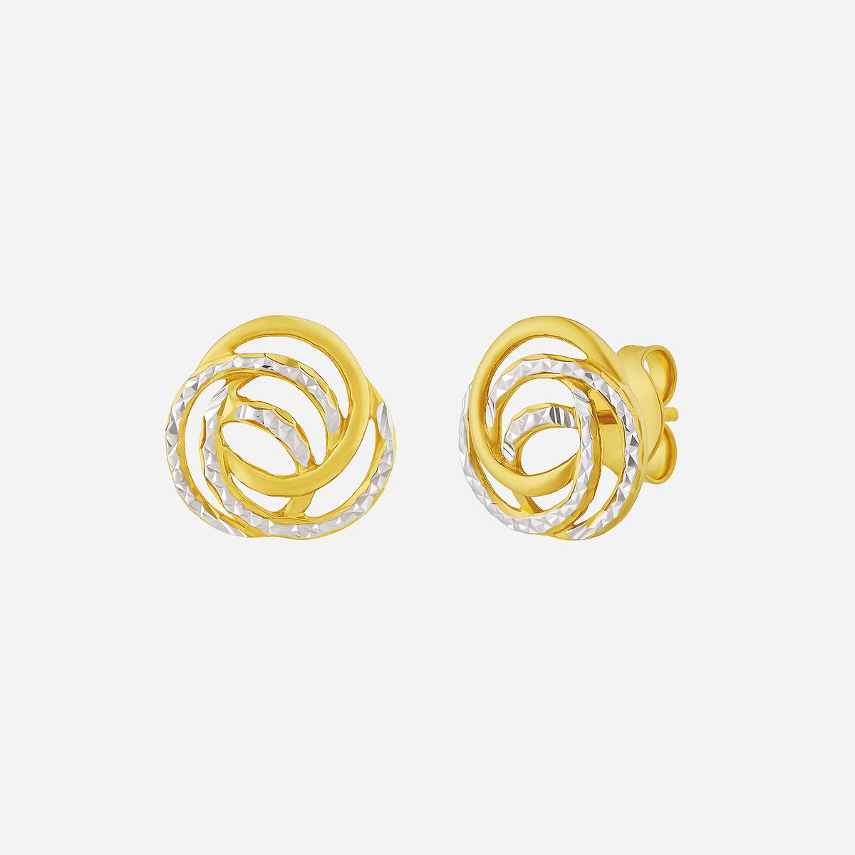 dazzle rose earrings in interwoven yellow and white gold, featuring a graceful floral design. perfect for elegant occasions.