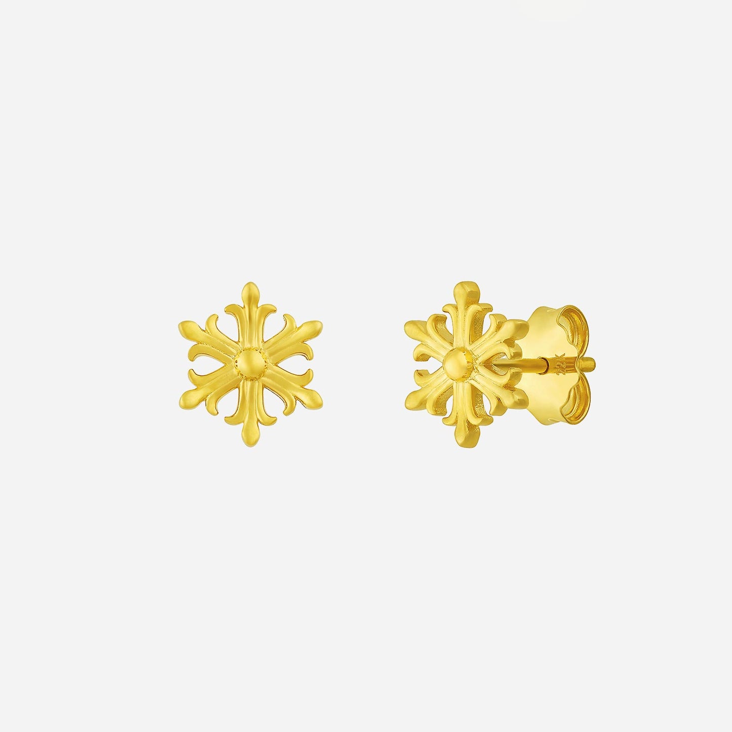 22k yellow gold snowflake earrings with intricate detailing, perfect for festive and everyday wear.