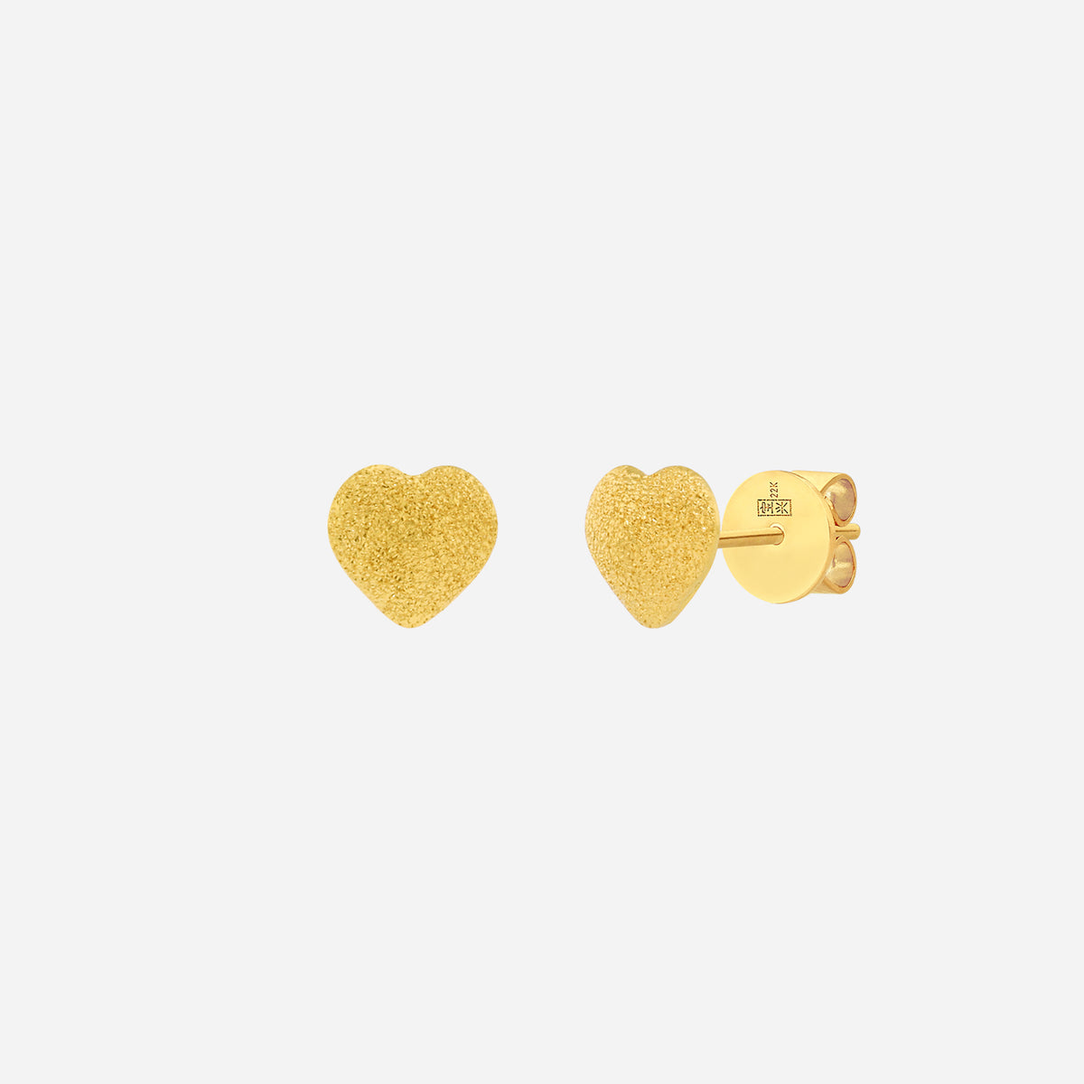 heart earrings in 22k yellow gold with a finely textured matte finish for a soft shimmer and warm glow.