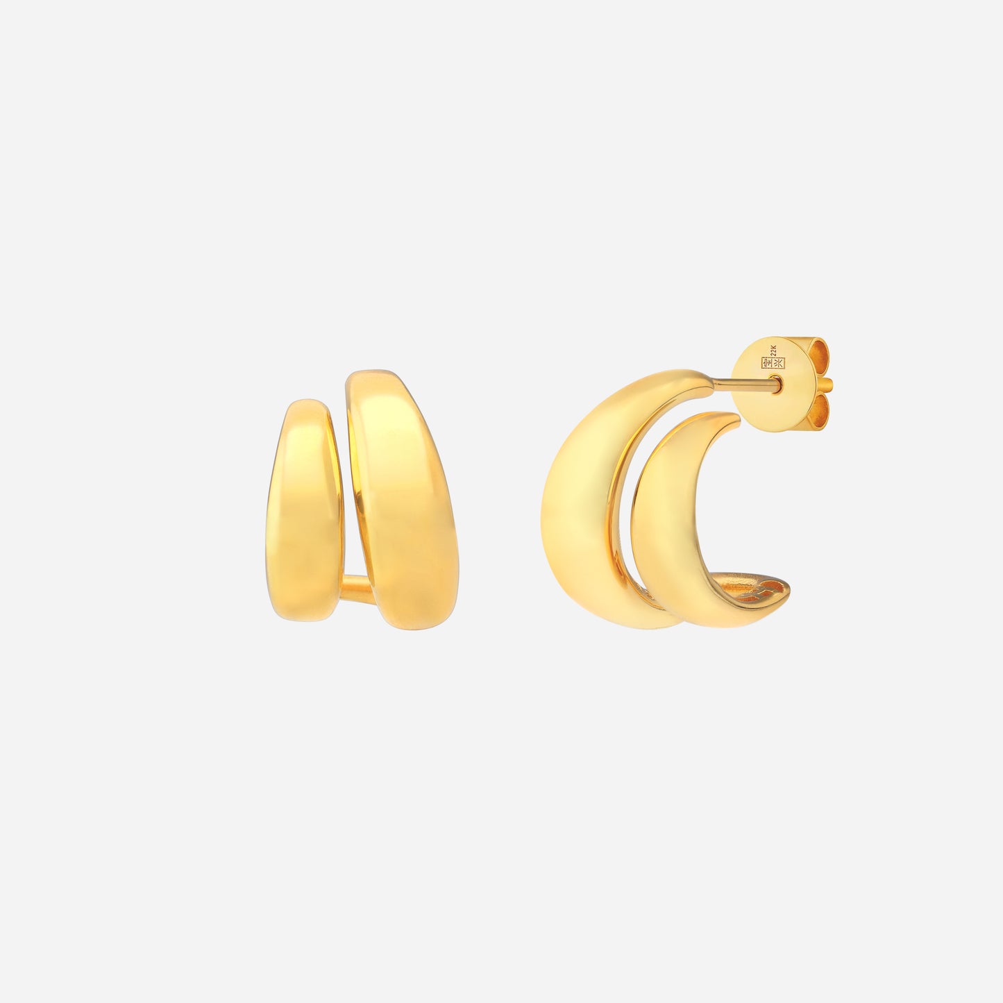 double hoop earrings in 22k yellow gold with layered silhouette and polished finish. stylish and modern design.