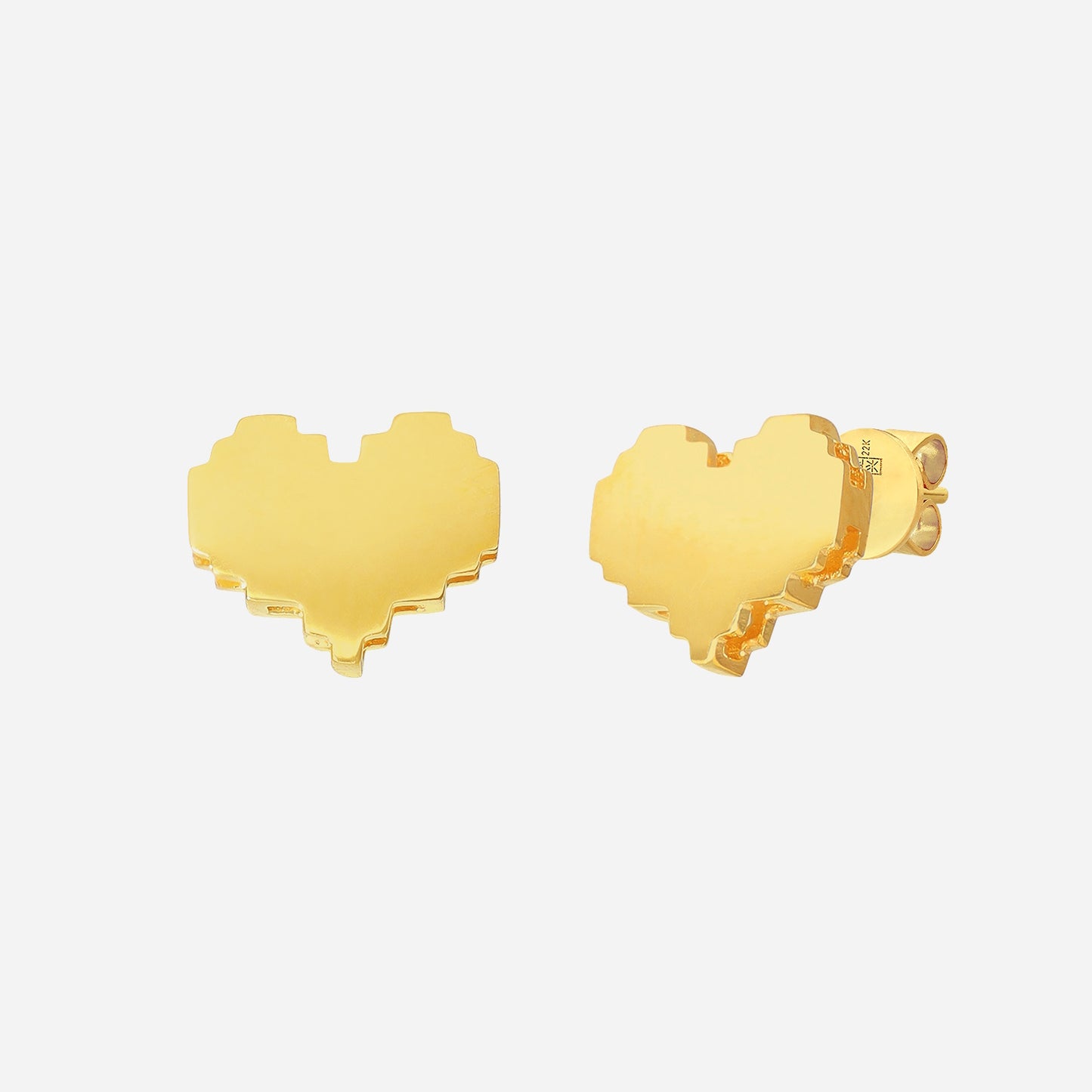 heart-shaped earrings in 22k yellow gold with a bold, modern design. perfect for a stylish, love-inspired look.