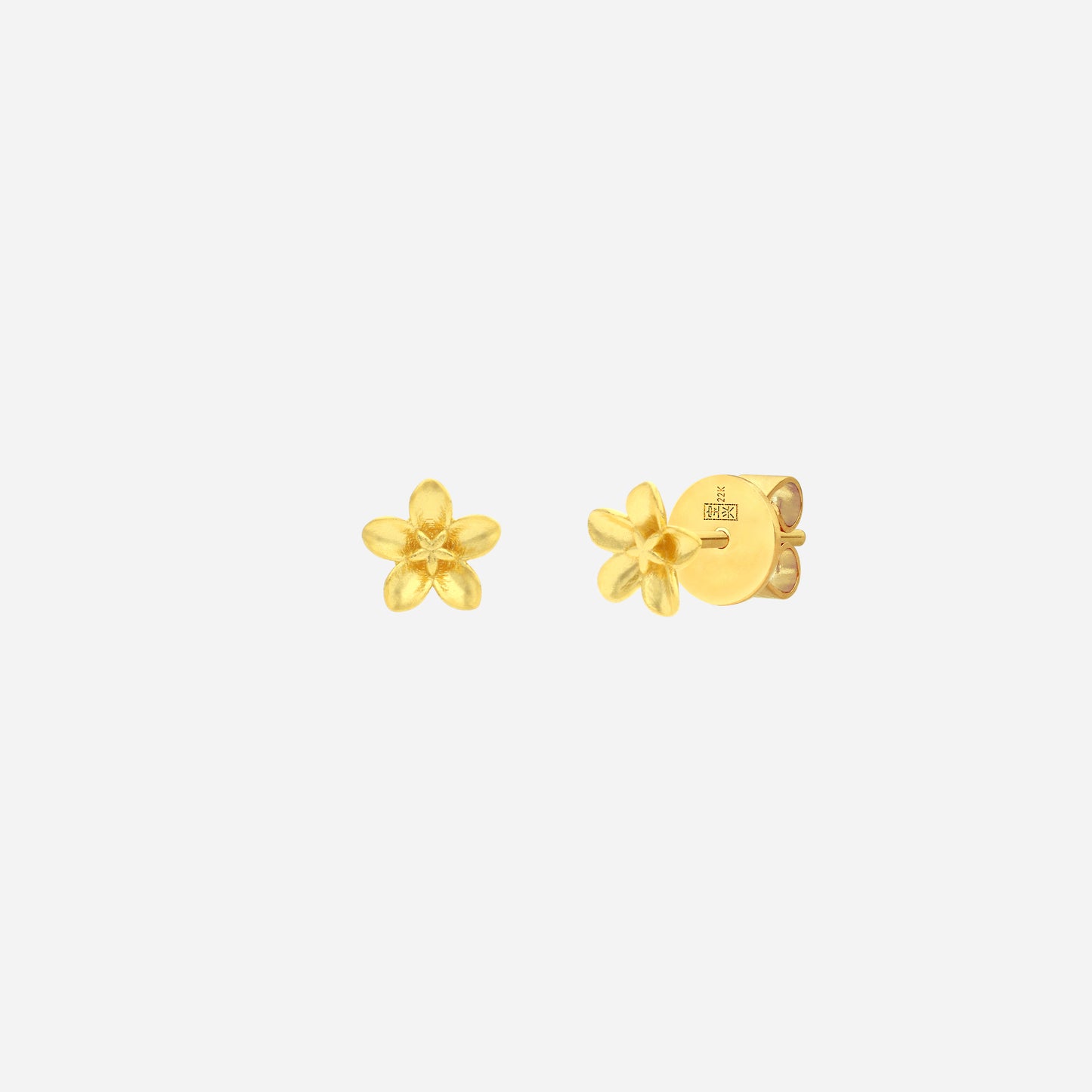 flower earrings in 22k yellow gold with a petite floral design and refined texture for everyday elegance.