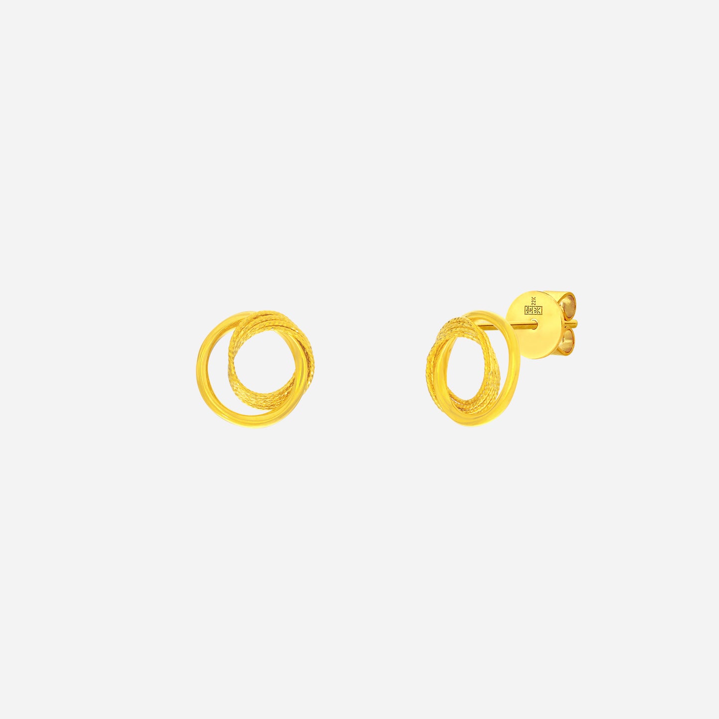 round twisted earrings in 22k yellow gold with a textured hoop design, perfect for versatile styling.