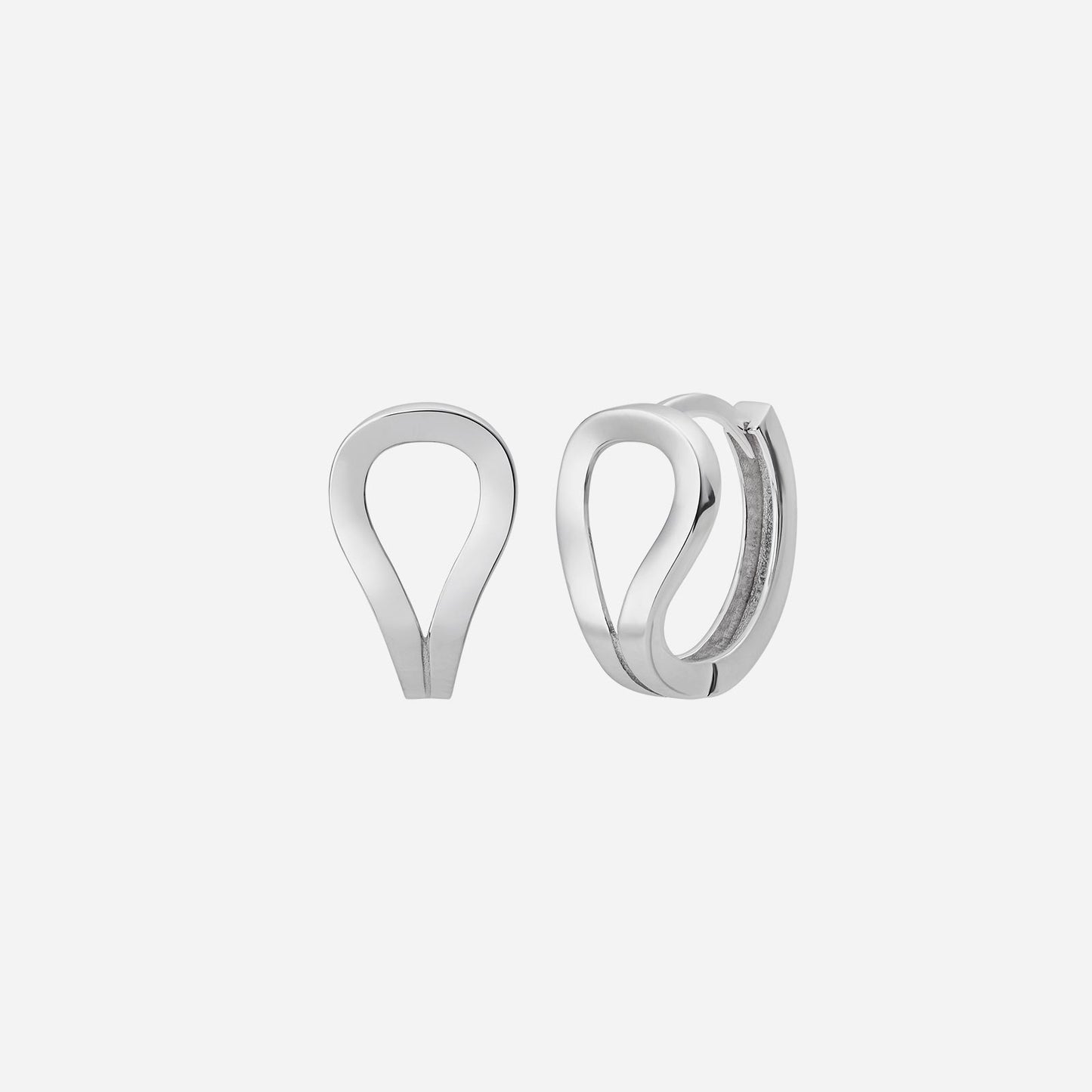 inverted teardrop huggie earrings in 18k white gold with a unique and elegant design. perfect for any occasion.