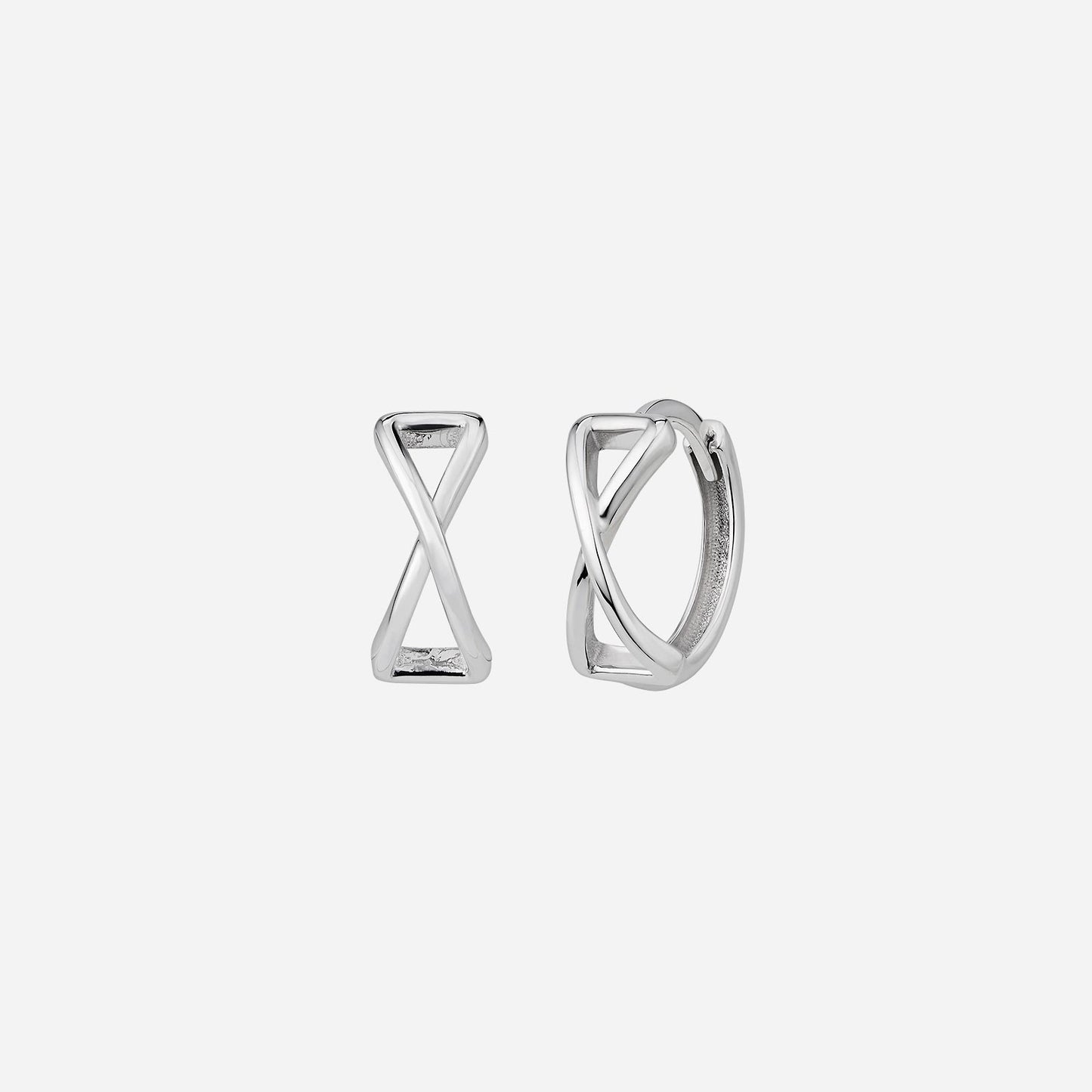 criss cross huggie earrings in 18k white gold with an elegant intertwining design for a modern look.