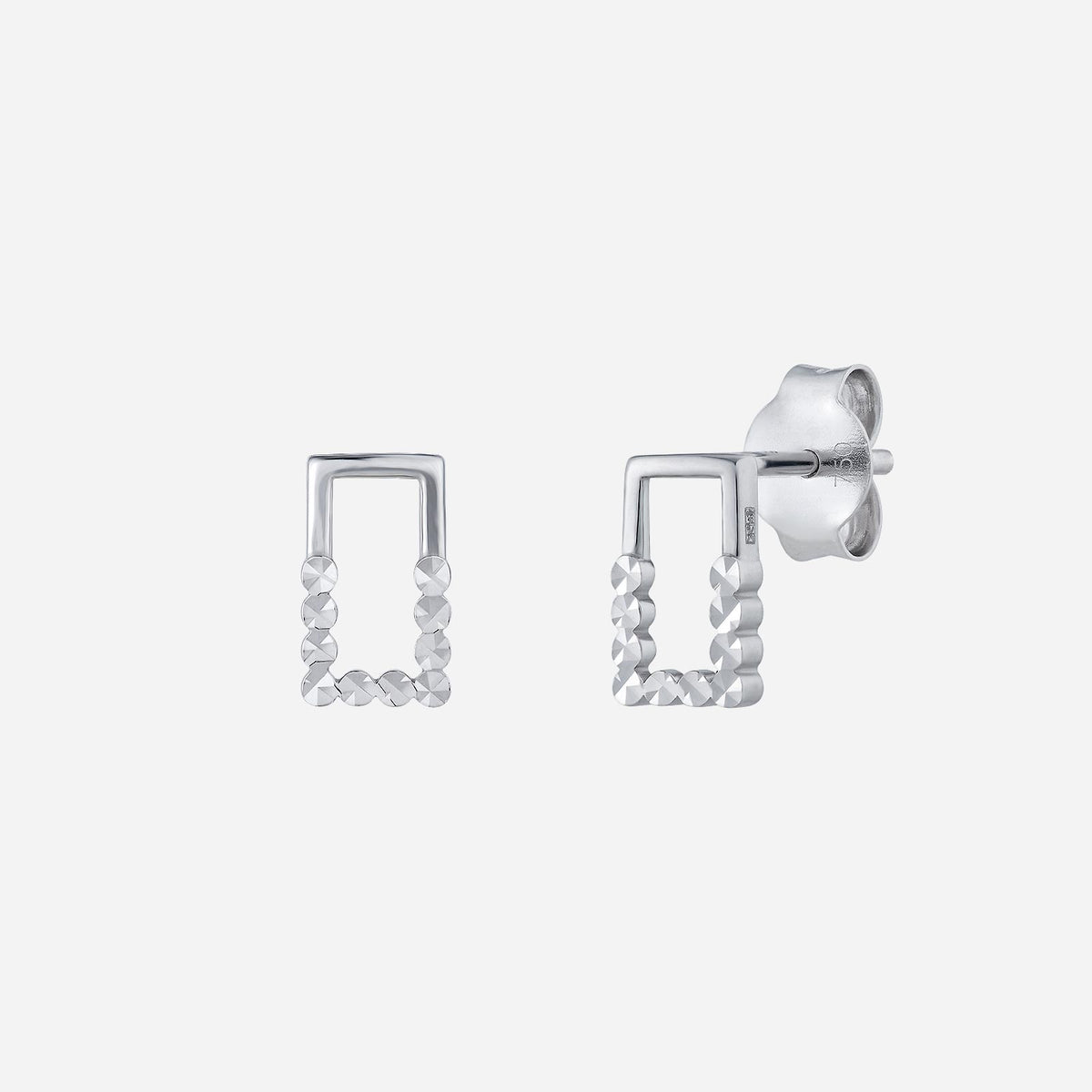 18k white gold contemporary square earrings with textured detailing and modern design. ideal stylish accessory.