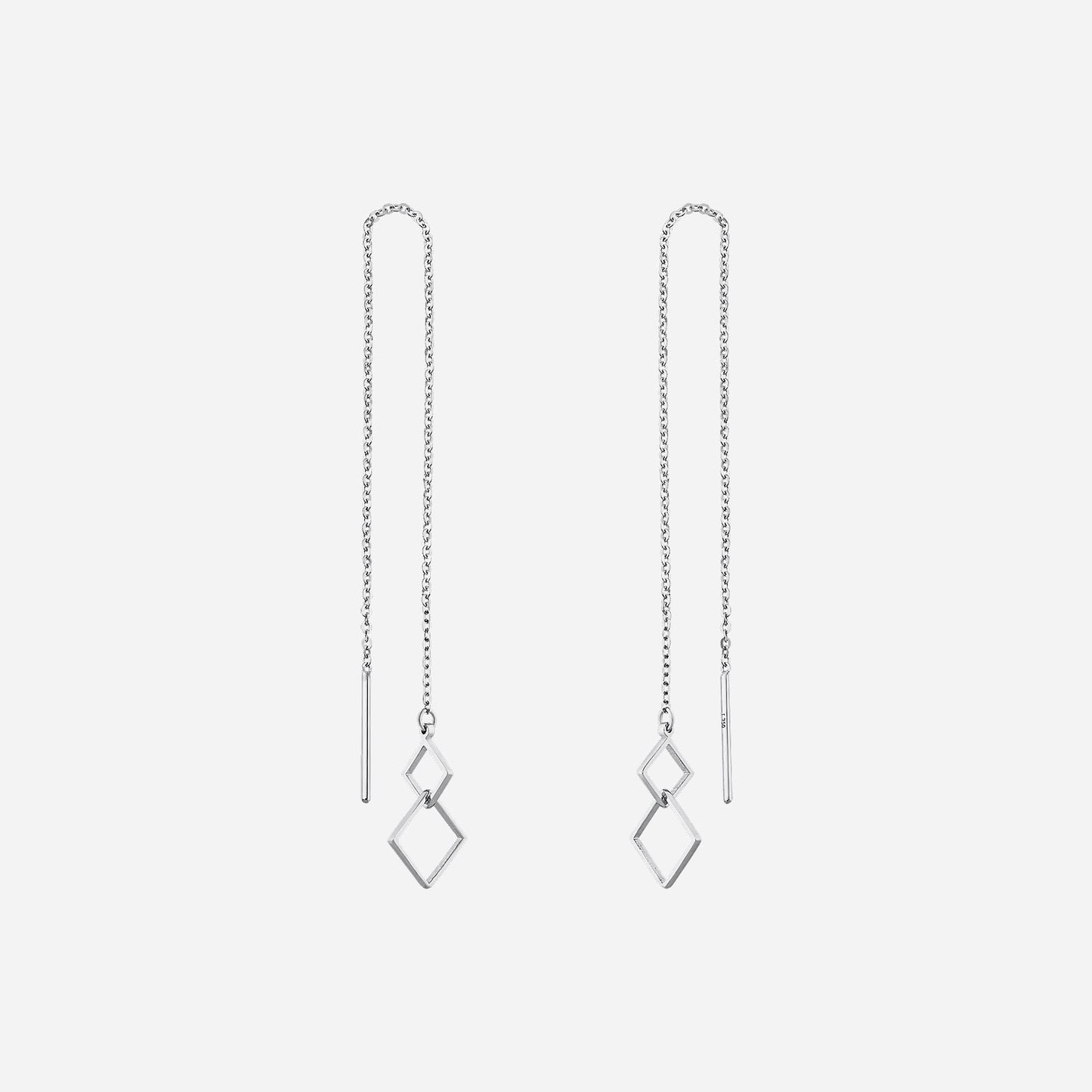 18k white gold earrings with modern geometric design, featuring sleek lines and minimalist elegance.