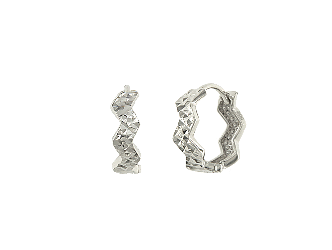 18k white gold earrings featuring a modern zigzag design with a unique, textured finish for a trendy look.