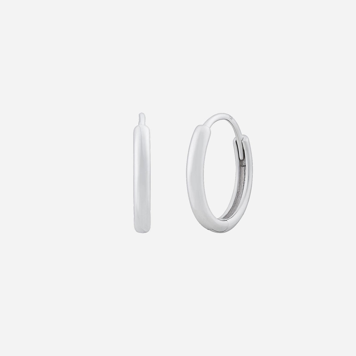 minimalist 18k white gold hoop earrings, showcasing a smooth, polished finish for subtle elegance.