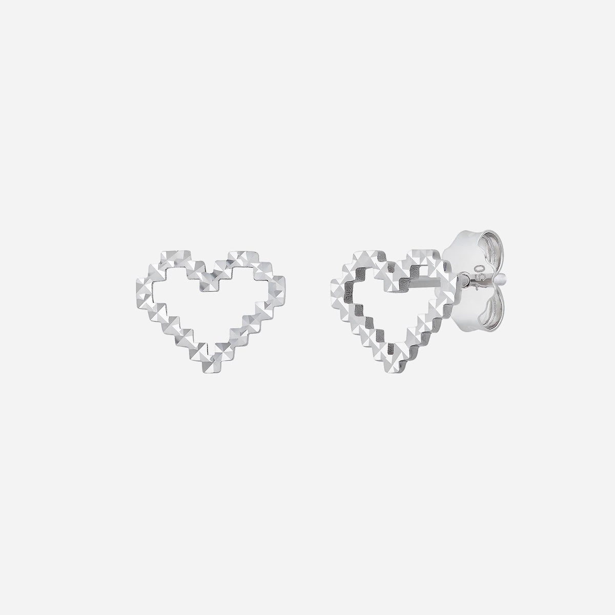 18k white gold heart-shaped earrings with textured open-heart design, perfect for elegant everyday wear.