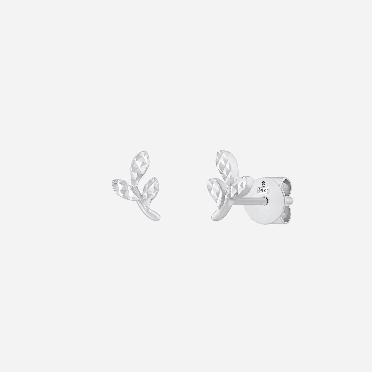 textured leaf-inspired earrings in 18k white gold, featuring a sophisticated and elegant design.