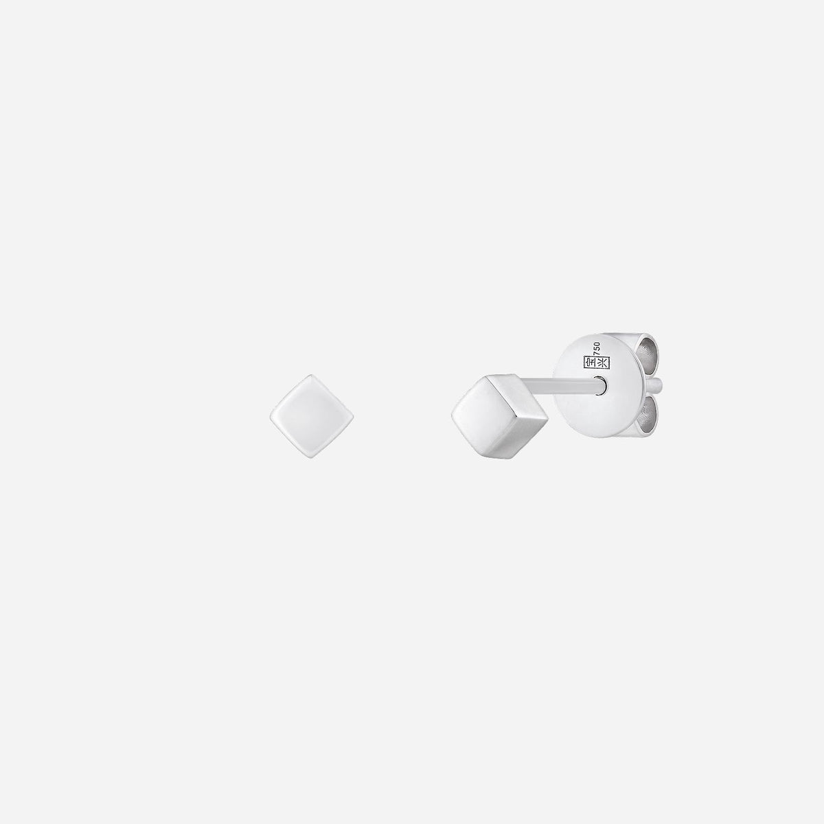 minimalist cube design earrings in 18k white gold, featuring sleek and modern geometric shapes.