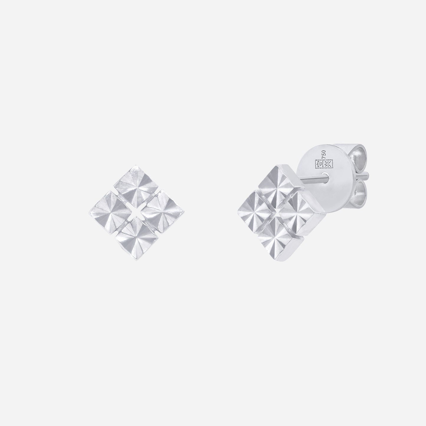 bling square earrings in 18k white gold with a sleek geometric design and multi-faceted detailing for brilliance.