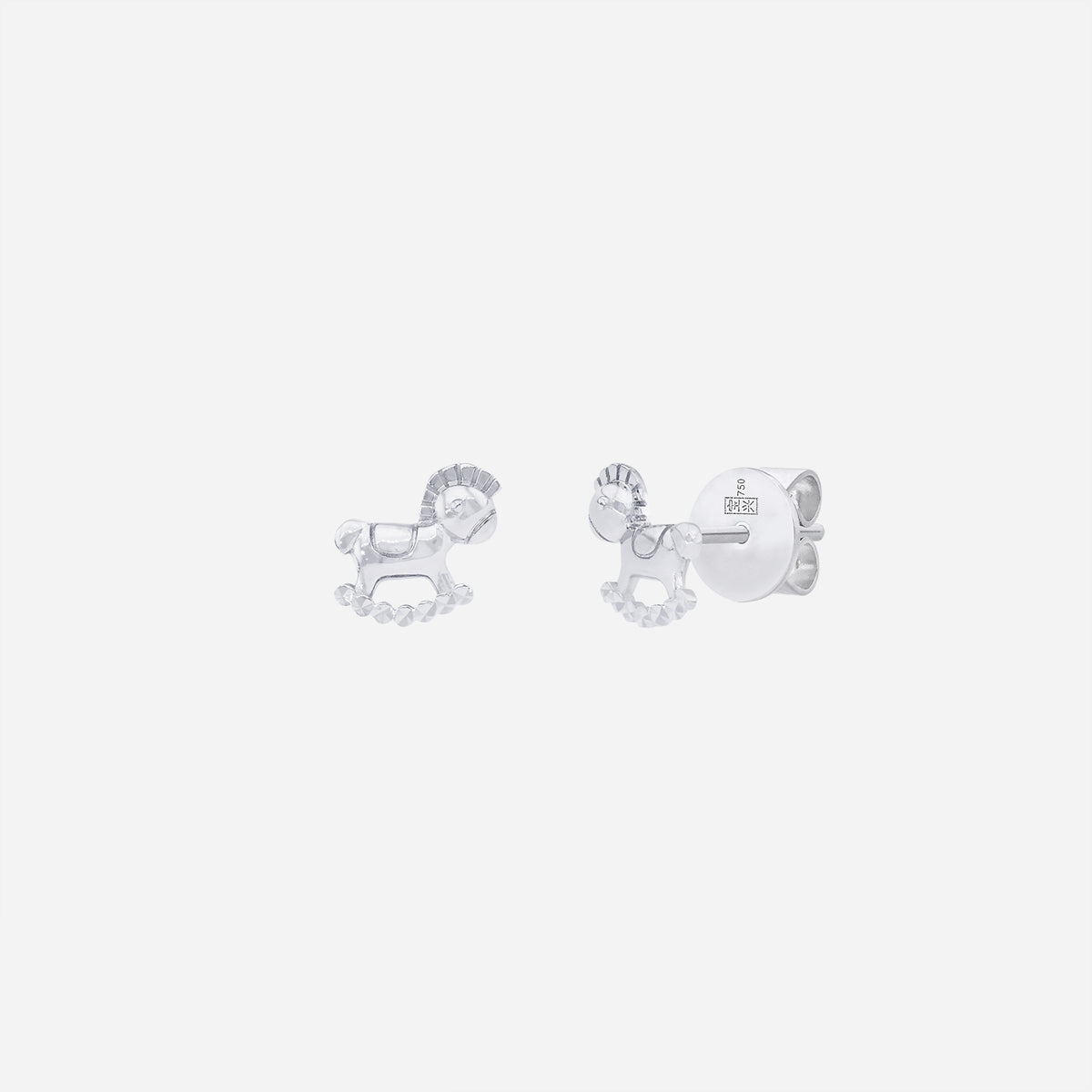 rocking pony earrings in 18k white gold, playful pony design, perfect for adding charm and innocence to any outfit.