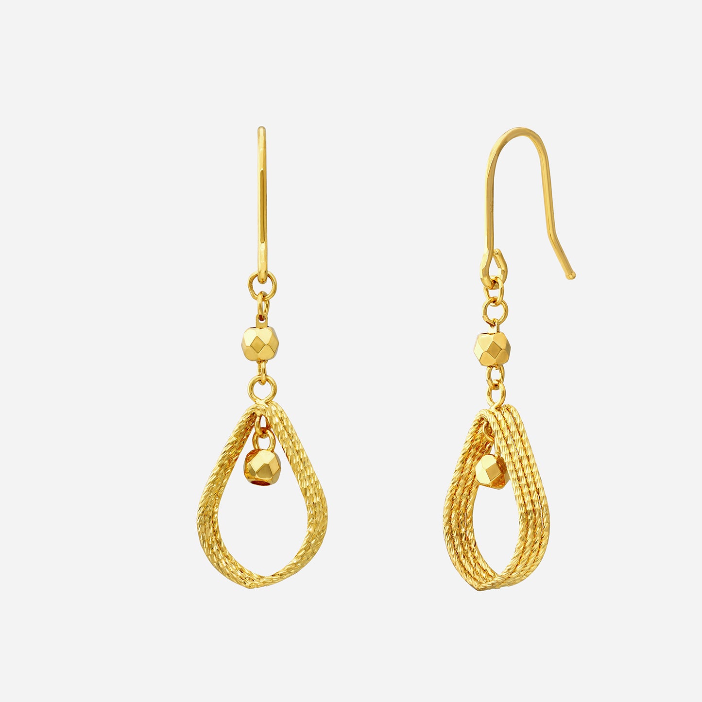 teardrop earrings in 24k yellow gold with textured design and delicate hooks, perfect for everyday elegance.