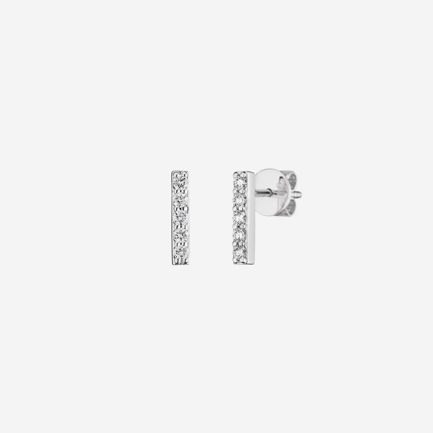 bar diamond earrings in 18k white gold featuring a row of sparkling fine diamonds in a sleek design.
