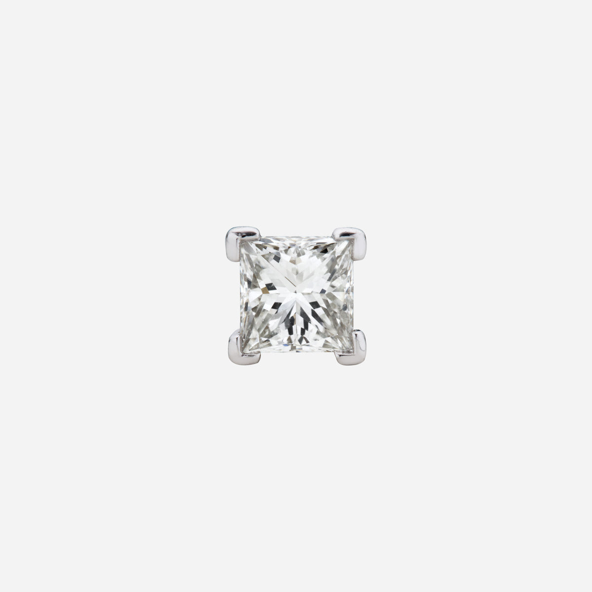 quadrillion cut diamond stud earring in 18k white gold with a sleek, modern design. ideal for stylish mixing and matching.