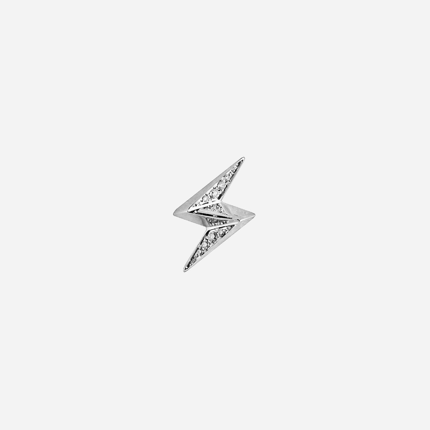 lightning bolt single-stud earring in 18k white gold with sparkling diamond accents, sleek and modern design.